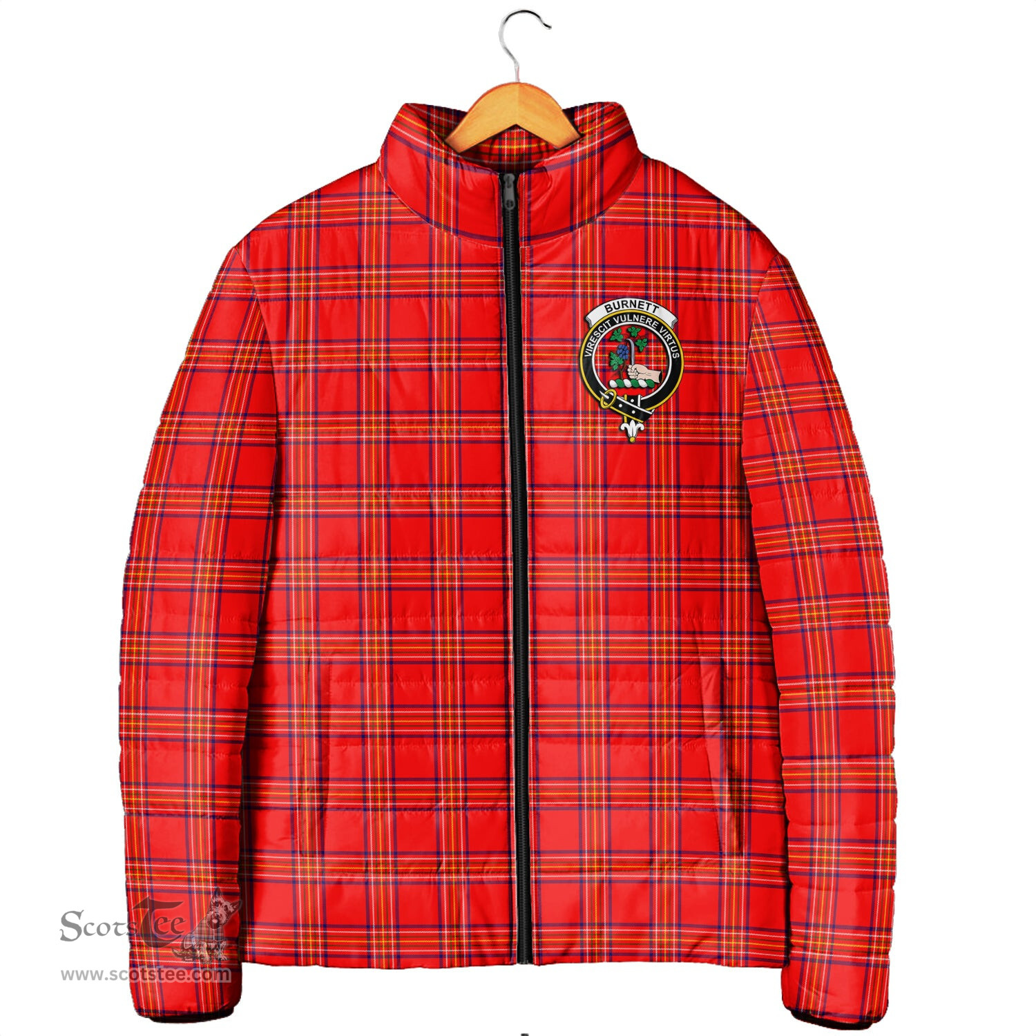 Scottish Burnett Modern Clan Crest Tartan Padded Jacket with Family Crest - Tartan Plaid Jacket ScotsTee Shop - Tartan Plaid - scotstee.com
