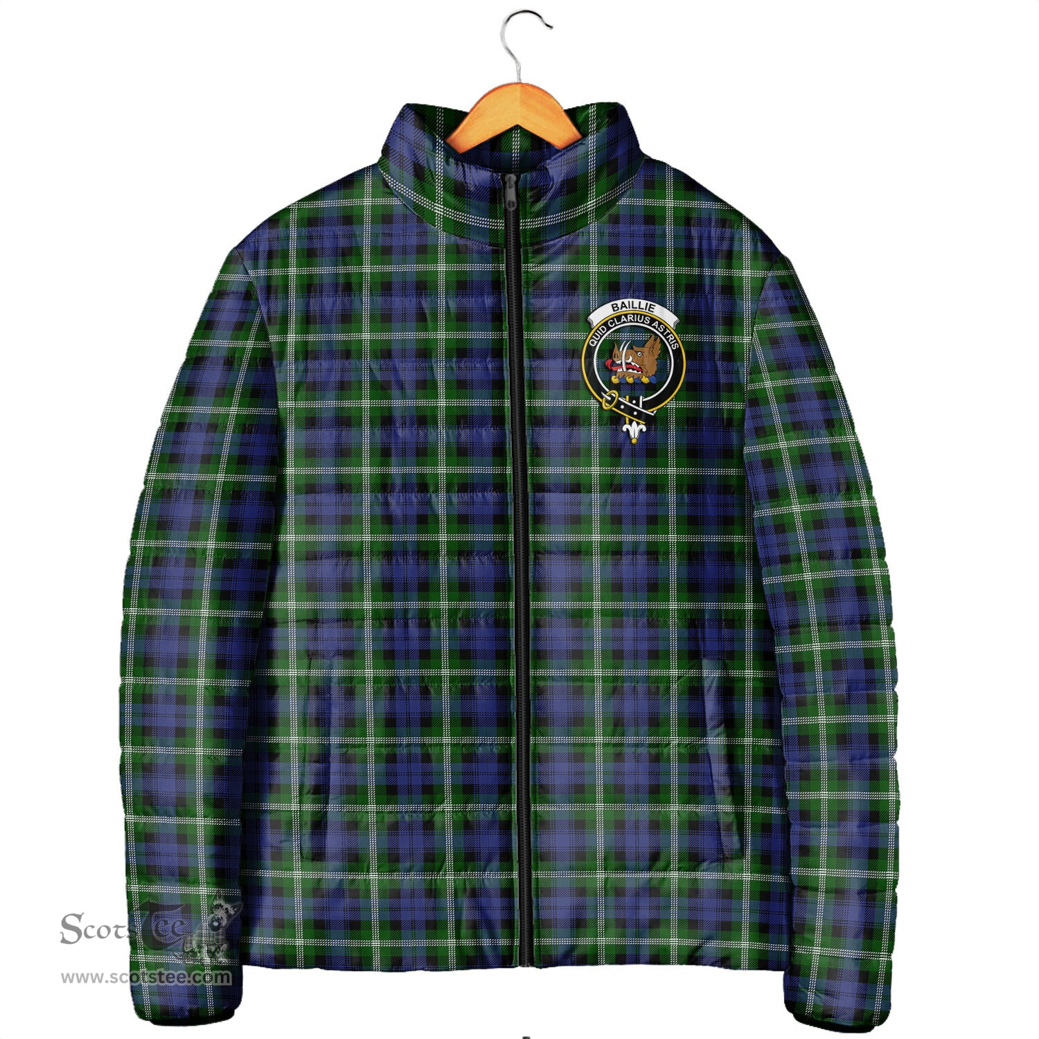 Scottish Baillie Modern Clan Crest Tartan Padded Jacket with Family Crest - Tartan Plaid Jacket ScotsTee Shop - Tartan Plaid - scotstee.com