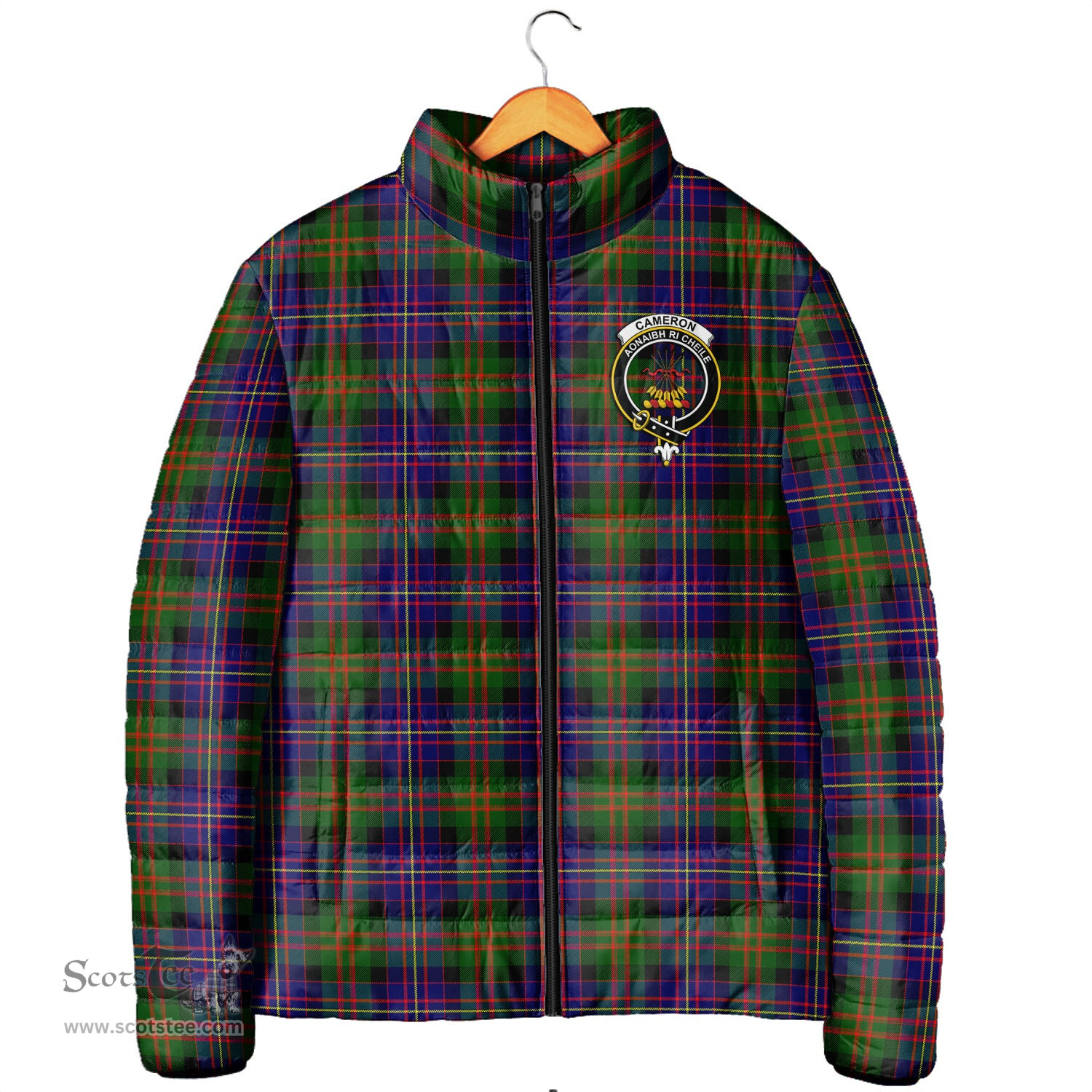 Scottish Cameron of Erracht Modern Clan Crest Tartan Padded Jacket with Family Crest - Tartan Plaid Jacket ScotsTee Shop - Tartan Plaid - scotstee.com