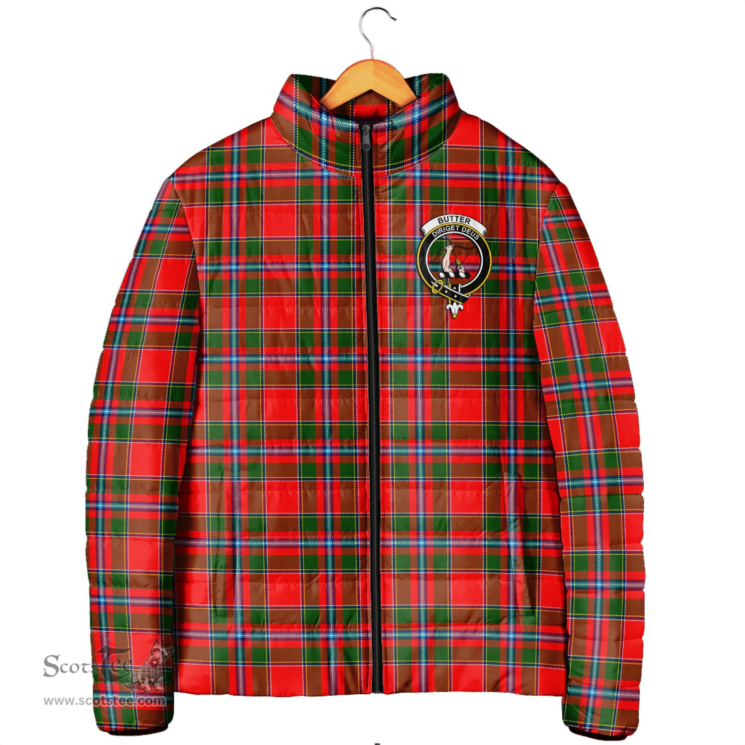 Scottish Butter Clan Crest Tartan Padded Jacket with Family Crest - Tartan Plaid Jacket ScotsTee Shop - Tartan Plaid - scotstee.com