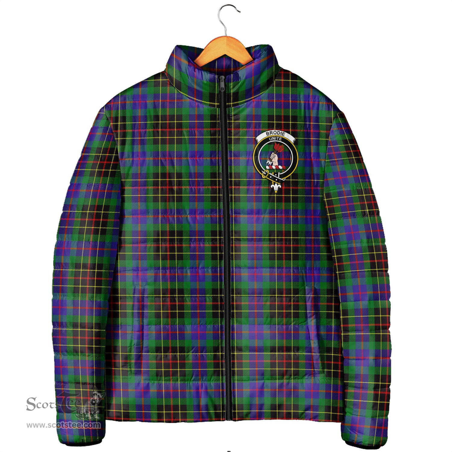 Scottish Brodie Hunting Modern Clan Crest Tartan Padded Jacket with Family Crest - Tartan Plaid Jacket ScotsTee Shop - Tartan Plaid - scotstee.com