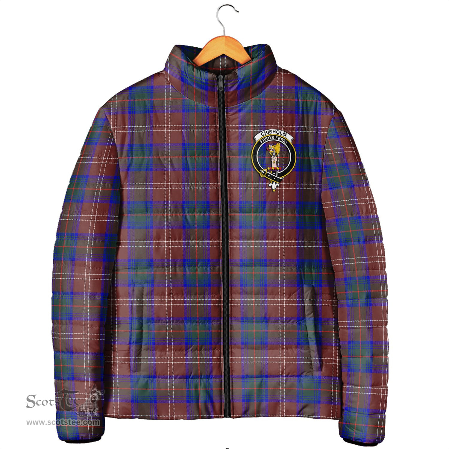 Scottish Chisholm Hunting Modern Clan Crest Tartan Padded Jacket with Family Crest - Tartan Plaid Jacket ScotsTee Shop - Tartan Plaid - scotstee.com
