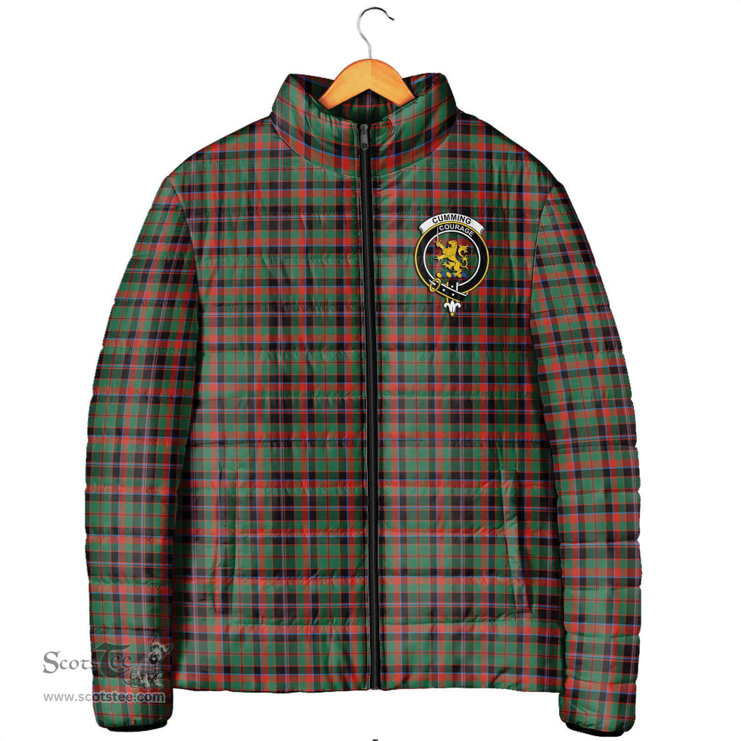 Scottish Cumming Hunting Ancient Clan Crest Tartan Padded Jacket with Family Crest - Tartan Plaid Jacket ScotsTee Shop - Tartan Plaid - scotstee.com