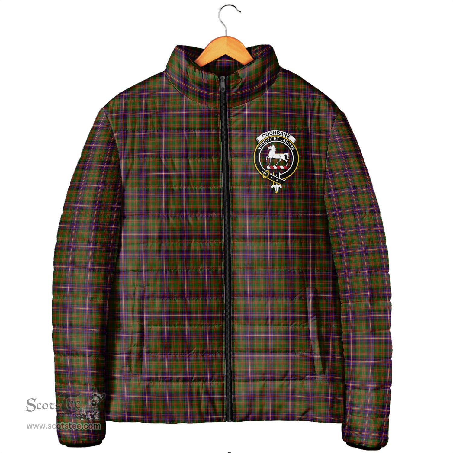Scottish Cochrane Modern Clan Crest Tartan Padded Jacket with Family Crest - Tartan Plaid Jacket ScotsTee Shop - Tartan Plaid - scotstee.com