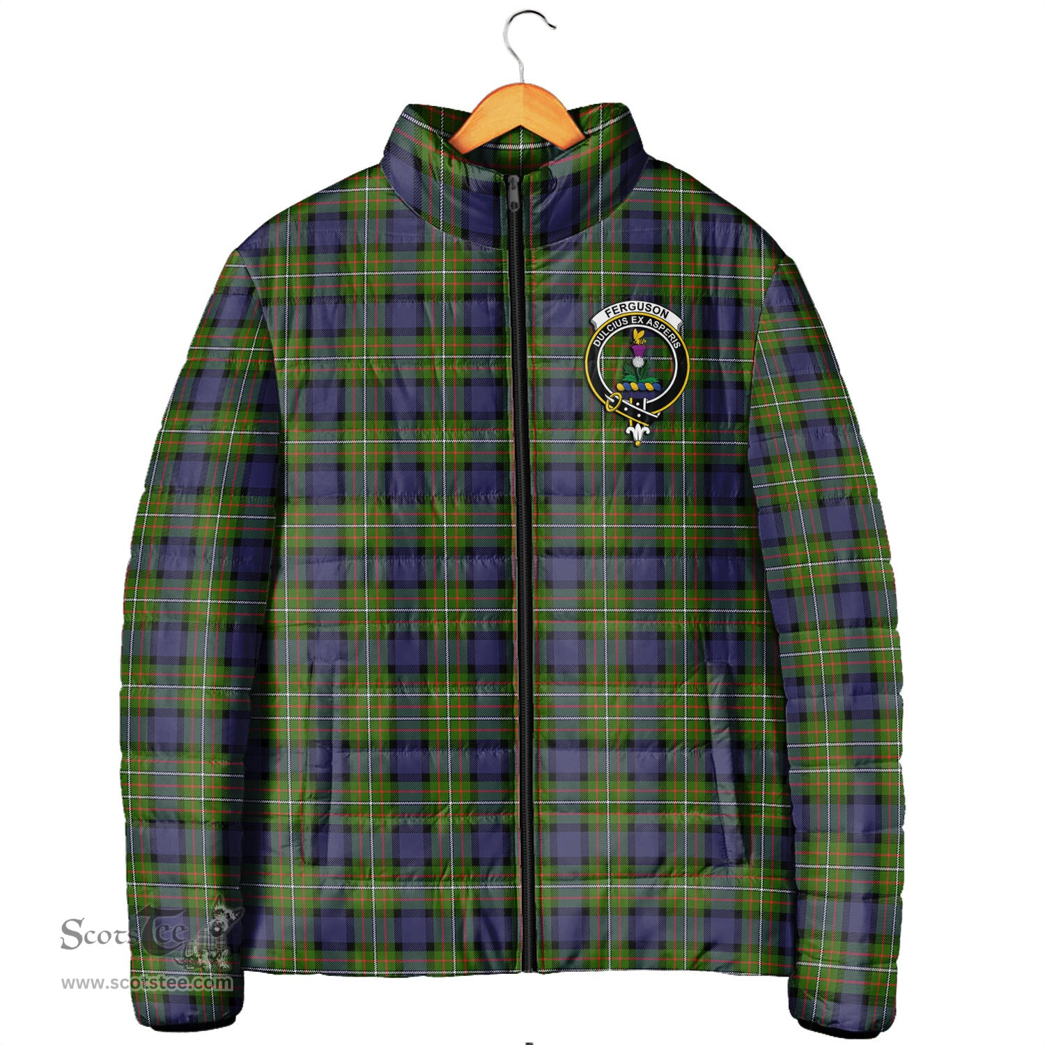 Scottish Ferguson Modern Clan Crest Tartan Padded Jacket with Family Crest - Tartan Plaid Jacket ScotsTee Shop - Tartan Plaid - scotstee.com