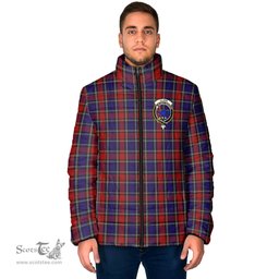 Scottish Clark (Lion) Red Clan Crest Tartan Padded Jacket with Family Crest - Tartan Plaid Jacket ScotsTee Shop - Tartan Plaid - scotstee.com