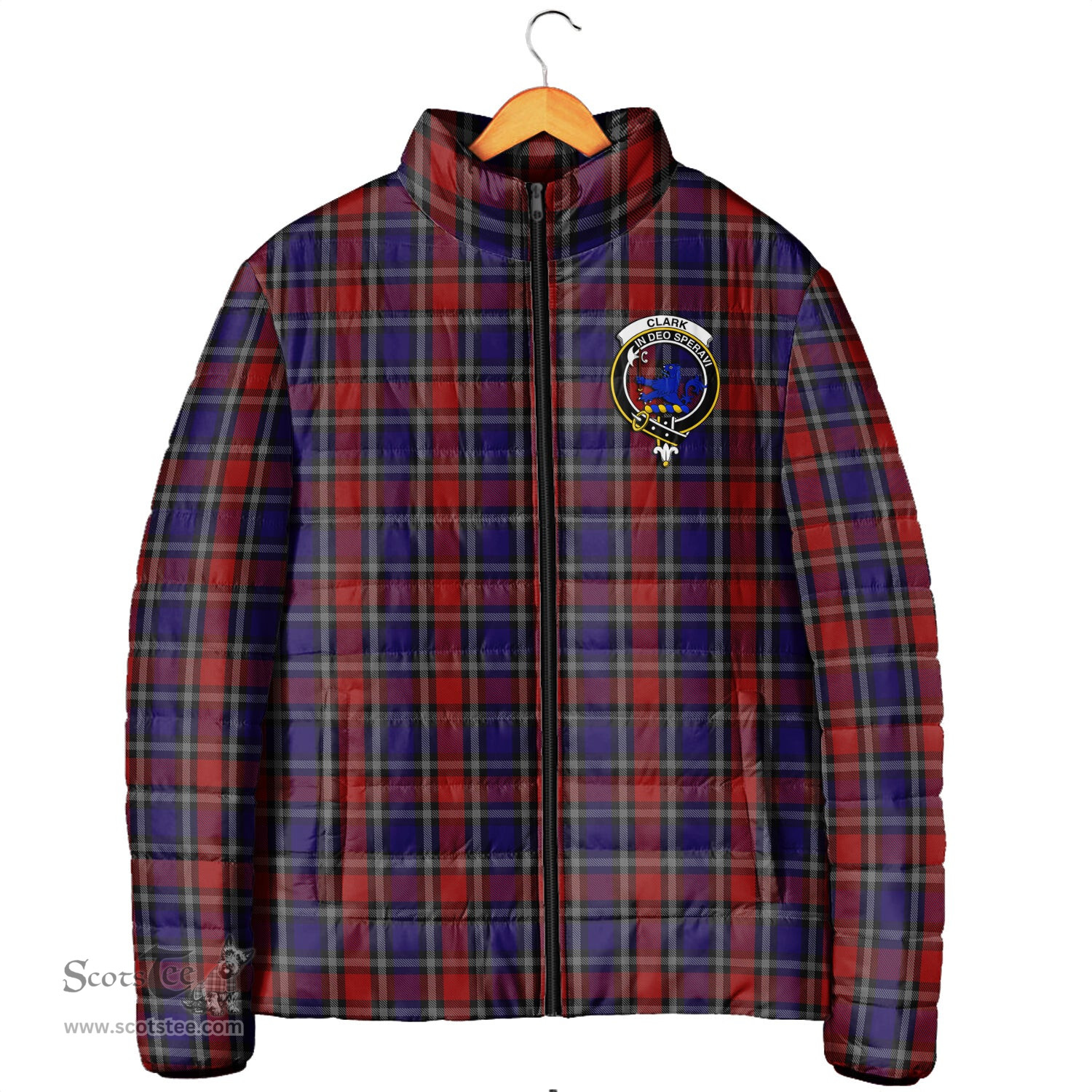 Scottish Clark (Lion) Red Clan Crest Tartan Padded Jacket with Family Crest - Tartan Plaid Jacket ScotsTee Shop - Tartan Plaid - scotstee.com