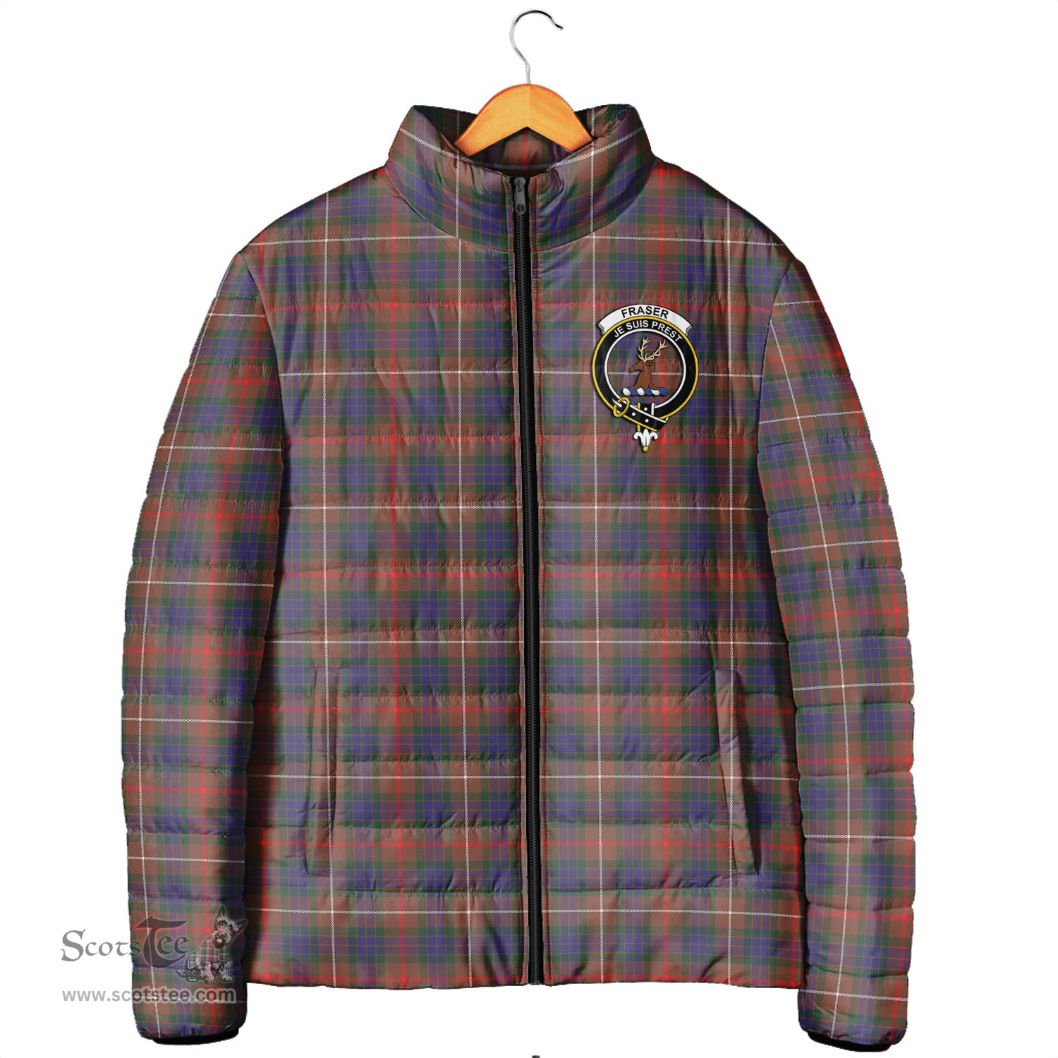 Scottish Fraser Hunting Modern Clan Crest Tartan Padded Jacket with Family Crest - Tartan Plaid Jacket ScotsTee Shop - Tartan Plaid - scotstee.com