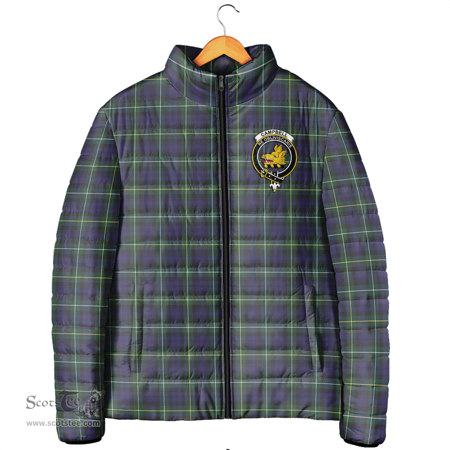 Scottish Campbell Argyll Modern Clan Crest Tartan Padded Jacket with Family Crest - Tartan Plaid Jacket ScotsTee Shop - Tartan Plaid - scotstee.com