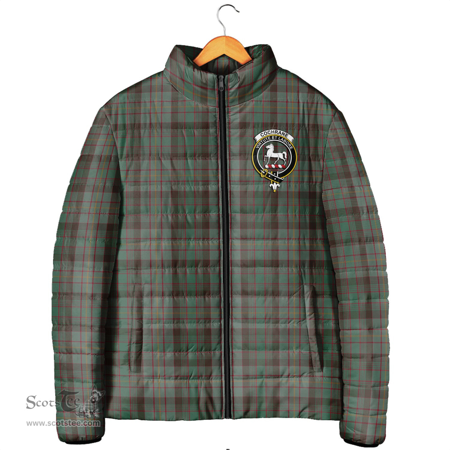 Scottish Cochrane Hunting Clan Crest Tartan Padded Jacket with Family Crest - Tartan Plaid Jacket ScotsTee Shop - Tartan Plaid - scotstee.com