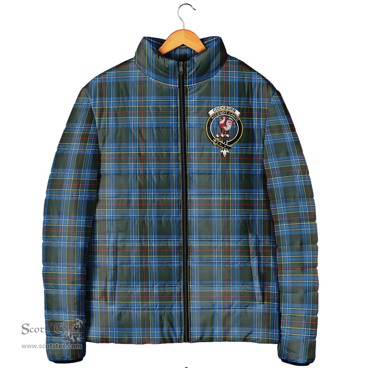 Scottish Cockburn Modern Clan Crest Tartan Padded Jacket with Family Crest - Tartan Plaid Jacket ScotsTee Shop - Tartan Plaid - scotstee.com