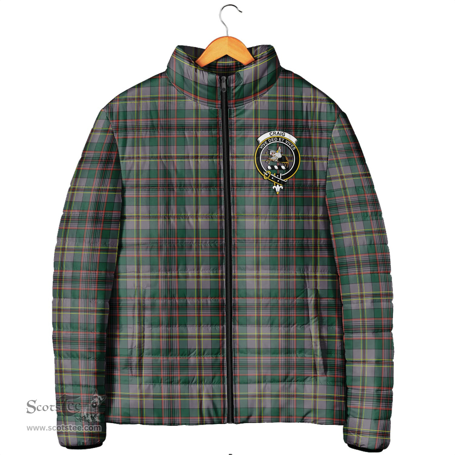 Scottish Craig Ancient Clan Crest Tartan Padded Jacket with Family Crest - Tartan Plaid Jacket ScotsTee Shop - Tartan Plaid - scotstee.com
