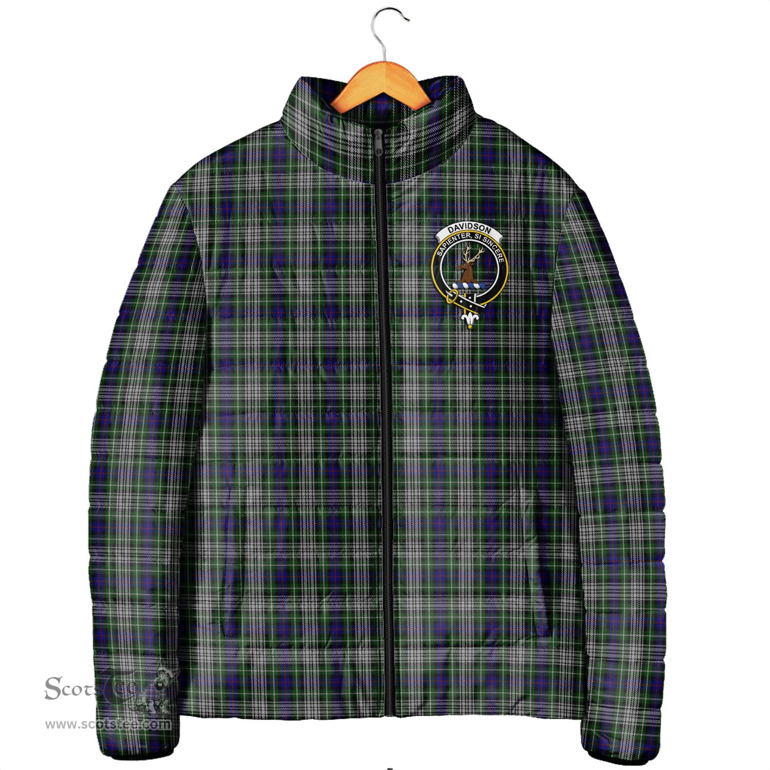 Scottish Davidson of Tulloch Dress Clan Crest Tartan Padded Jacket with Family Crest - Tartan Plaid Jacket ScotsTee Shop - Tartan Plaid - scotstee.com