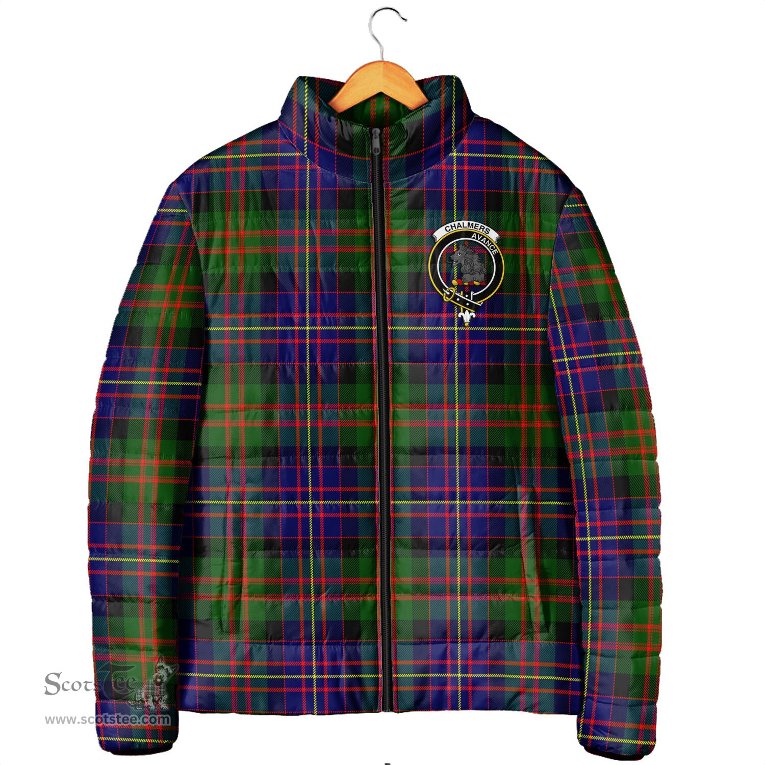 Scottish Chalmers Modern Clan Crest Tartan Padded Jacket with Family Crest - Tartan Plaid Jacket ScotsTee Shop - Tartan Plaid - scotstee.com