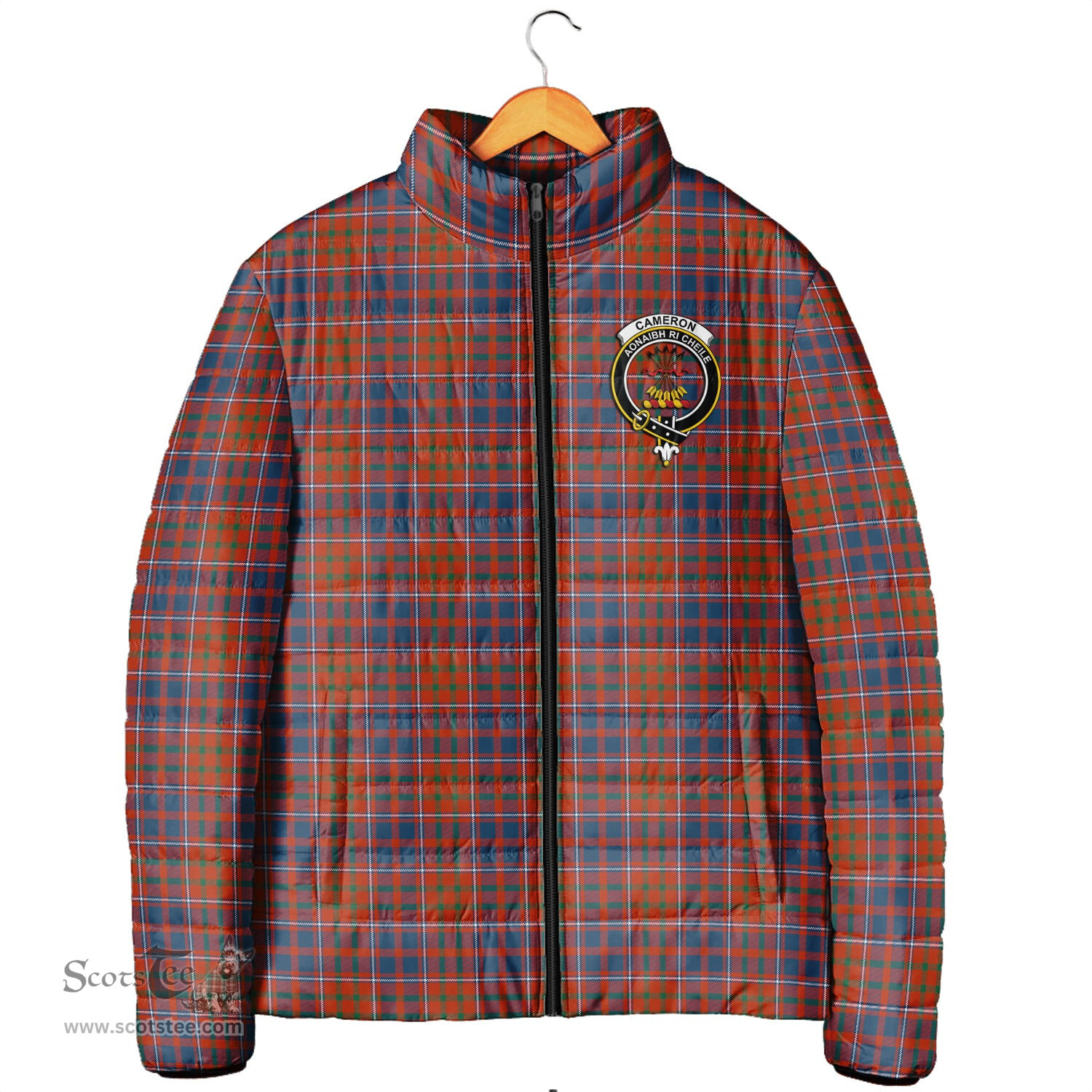 Scottish Cameron of Lochiel Ancient Clan Crest Tartan Padded Jacket with Family Crest - Tartan Plaid Jacket ScotsTee Shop - Tartan Plaid - scotstee.com