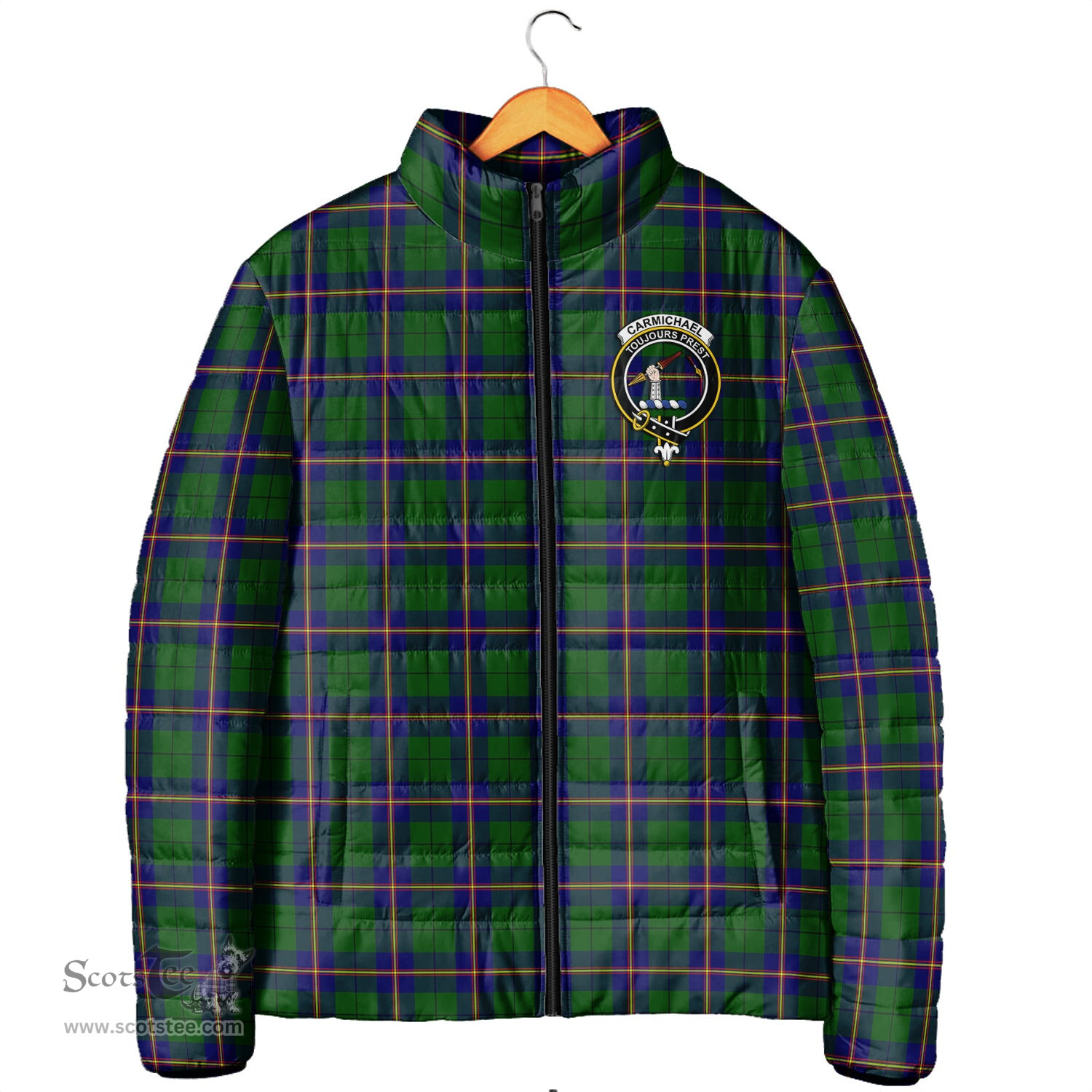Scottish Carmichael Modern Clan Crest Tartan Padded Jacket with Family Crest - Tartan Plaid Jacket ScotsTee Shop - Tartan Plaid - scotstee.com