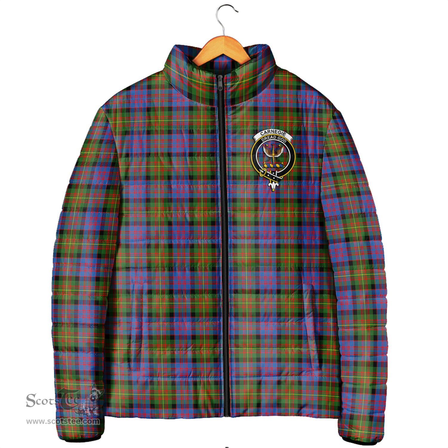 Scottish Carnegie Ancient Clan Crest Tartan Padded Jacket with Family Crest - Tartan Plaid Jacket ScotsTee Shop - Tartan Plaid - scotstee.com