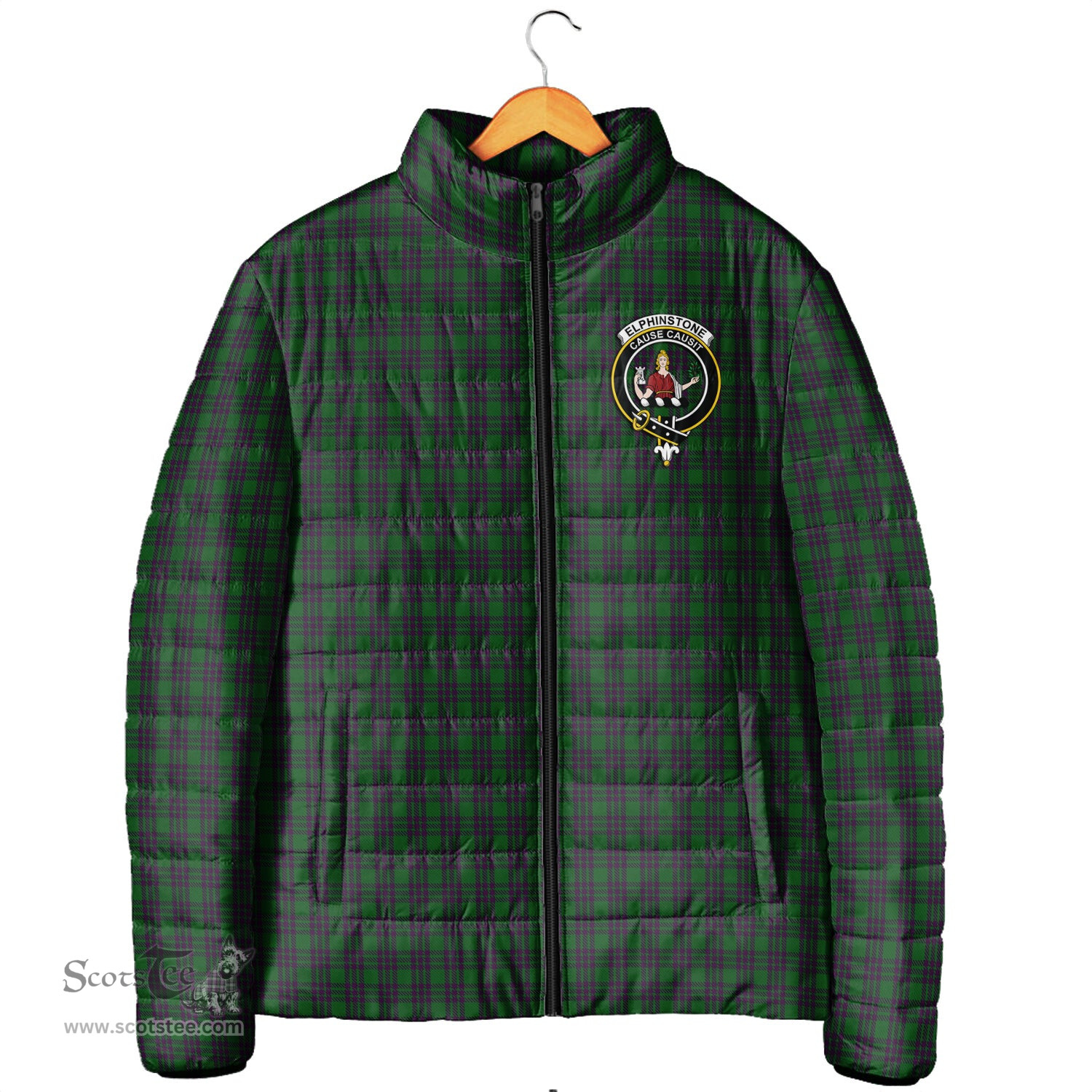 Scottish Elphinstone Clan Crest Tartan Padded Jacket with Family Crest - Tartan Plaid Jacket ScotsTee Shop - Tartan Plaid - scotstee.com