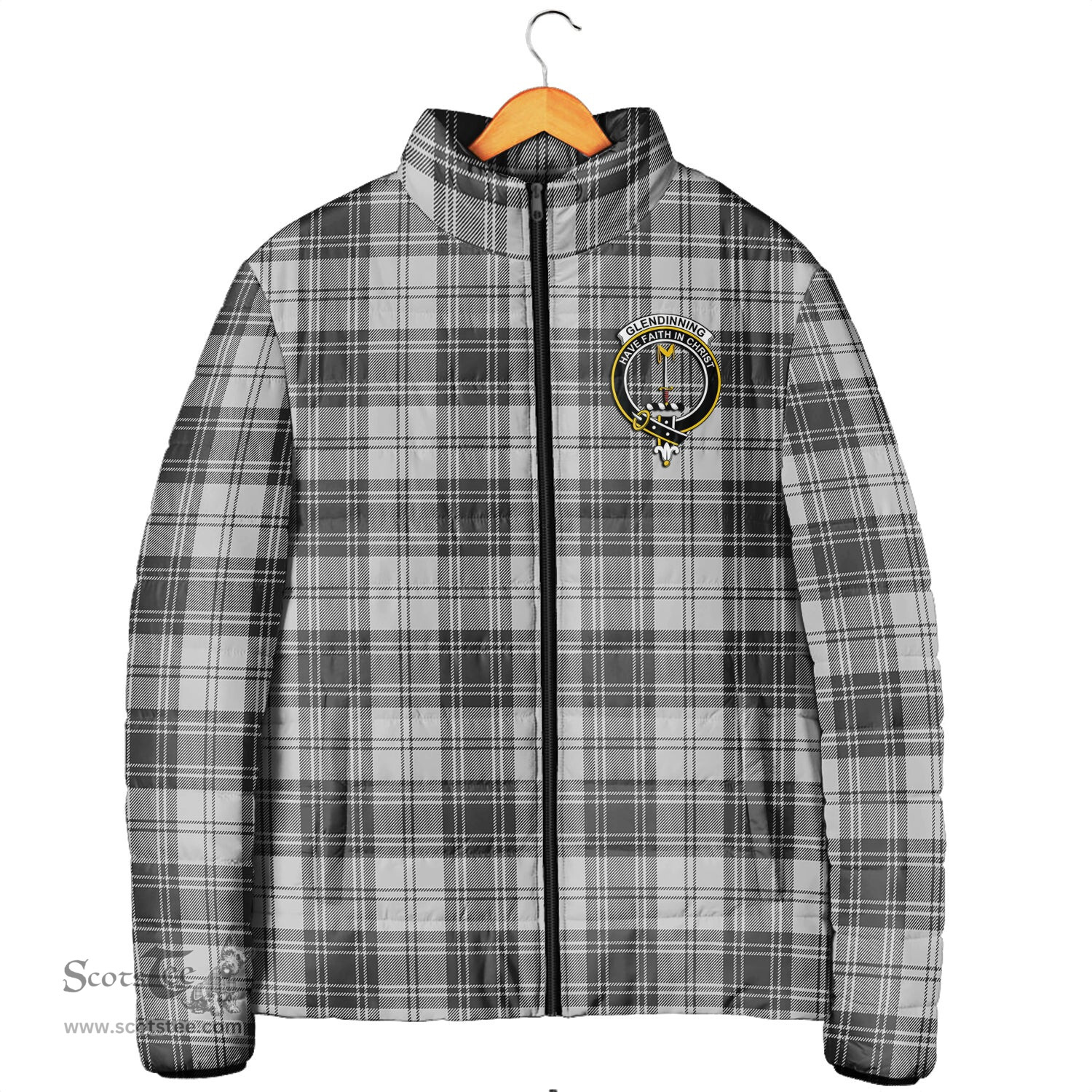 Scottish Glendinning Clan Crest Tartan Padded Jacket with Family Crest - Tartan Plaid Jacket ScotsTee Shop - Tartan Plaid - scotstee.com