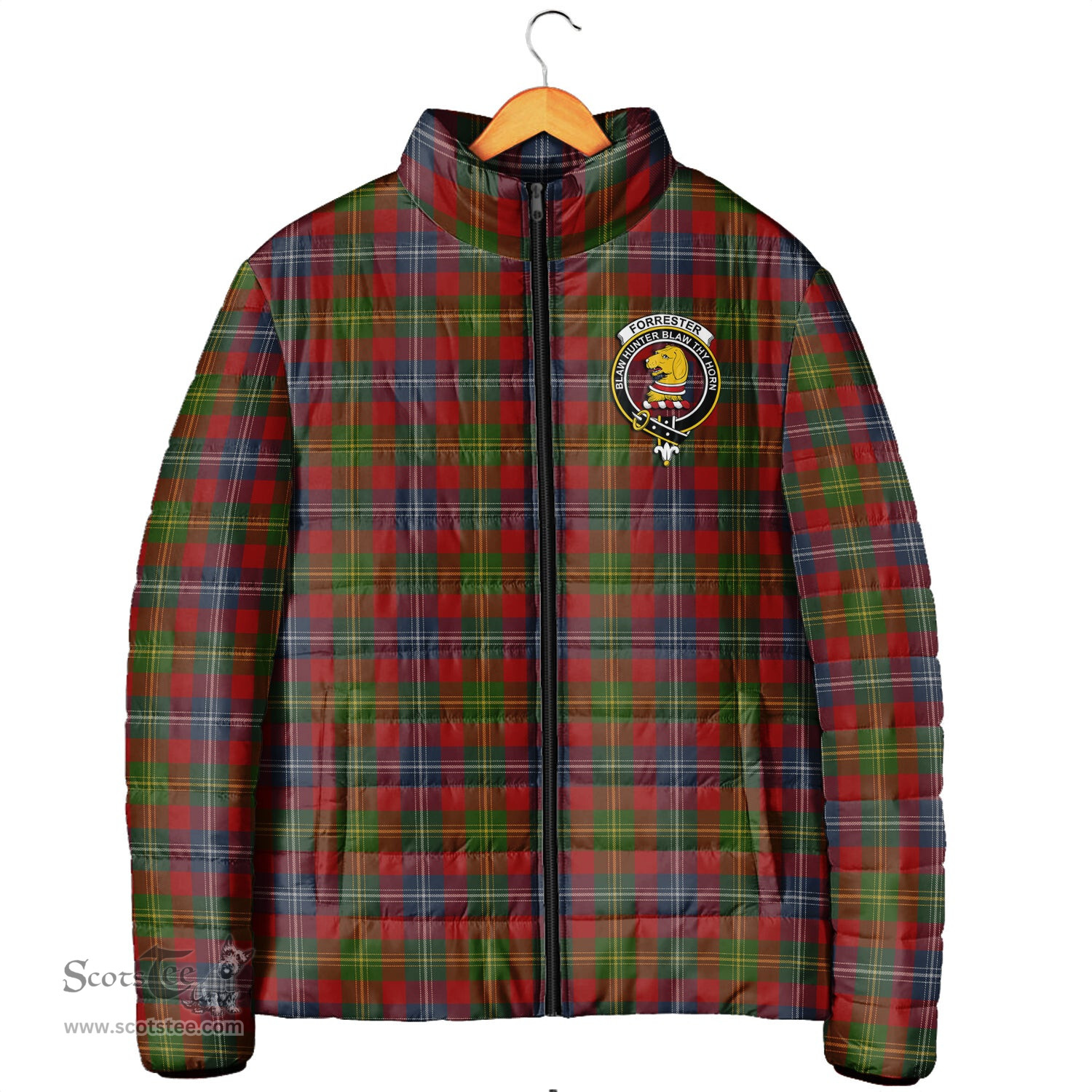 Scottish Forrester or Foster Clan Crest Tartan Padded Jacket with Family Crest - Tartan Plaid Jacket ScotsTee Shop - Tartan Plaid - scotstee.com