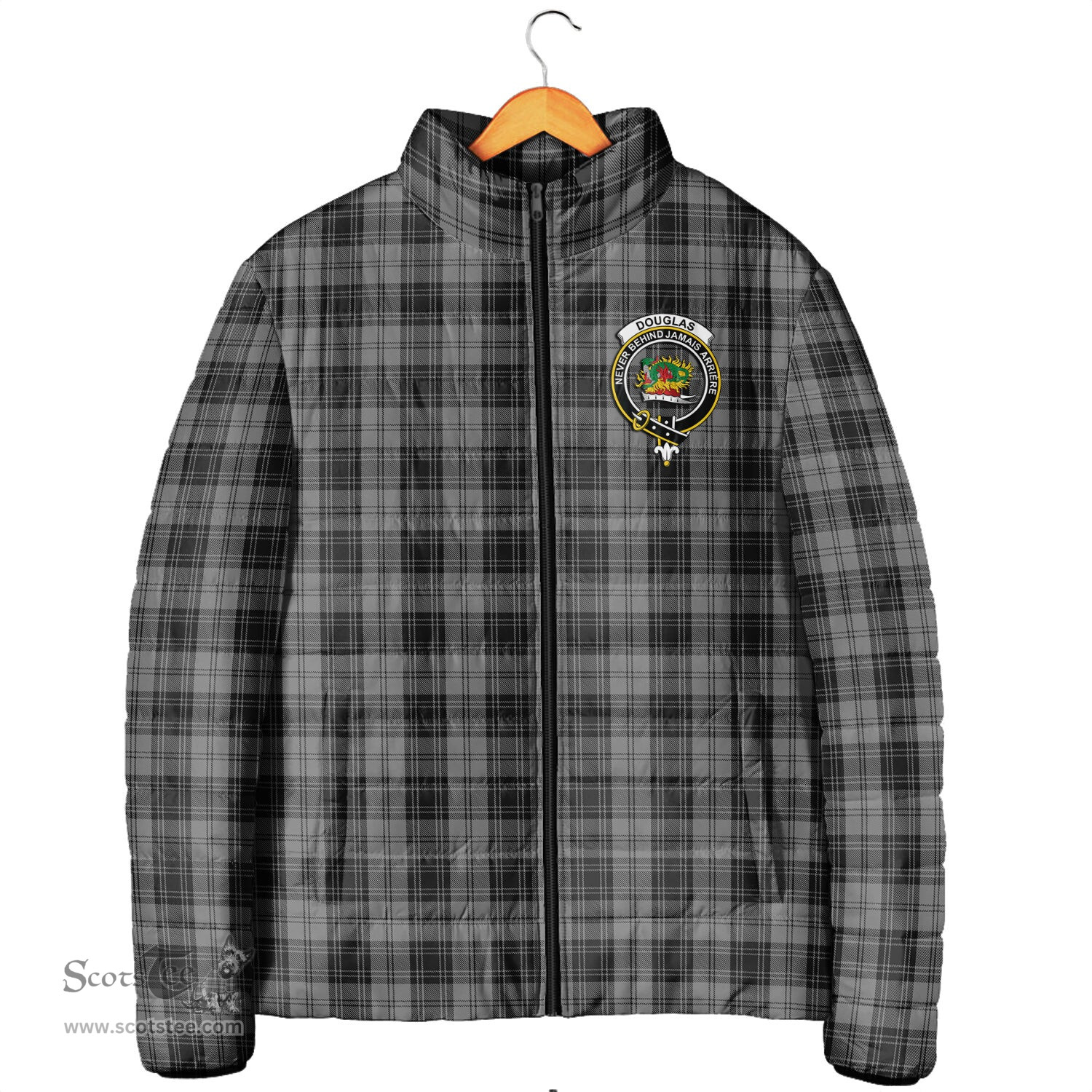 Scottish Douglas Grey Clan Crest Tartan Padded Jacket with Family Crest - Tartan Plaid Jacket ScotsTee Shop - Tartan Plaid - scotstee.com