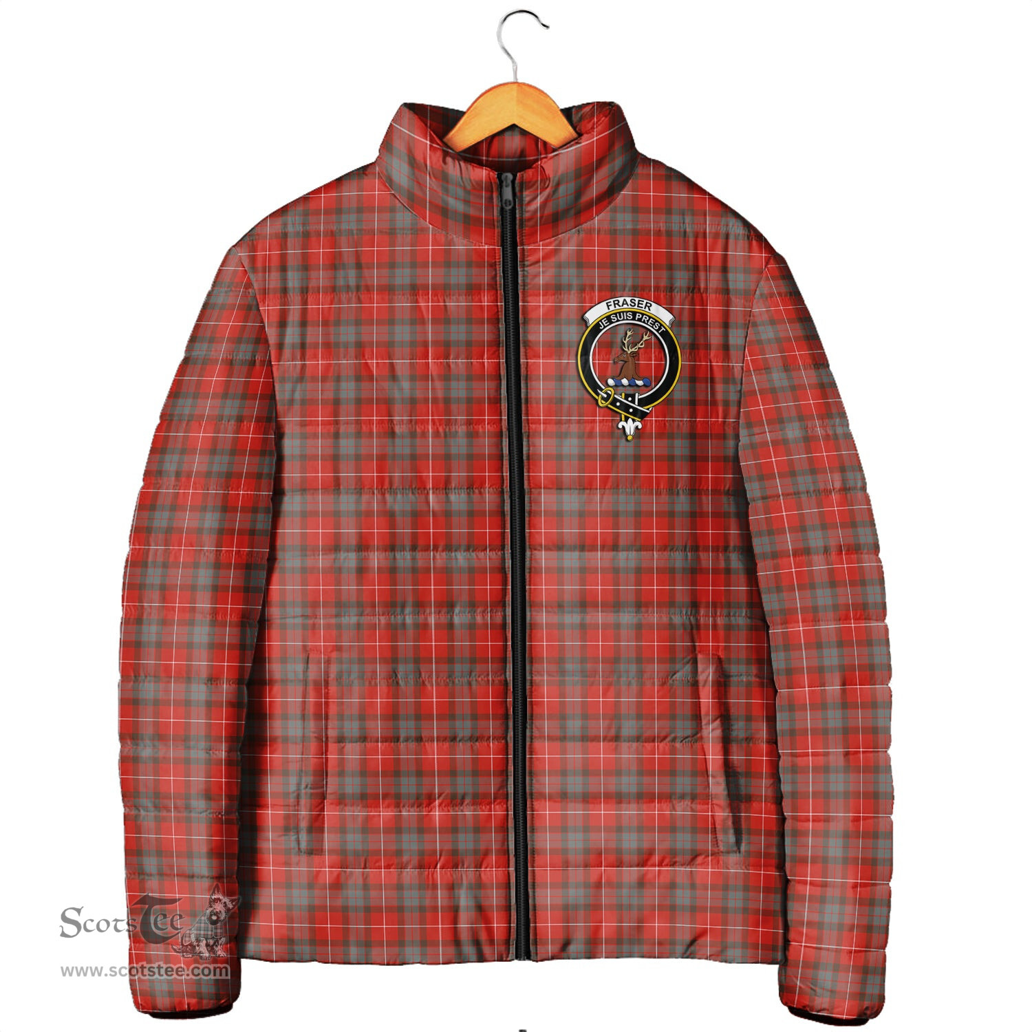 Scottish Fraser Weathered Clan Crest Tartan Padded Jacket with Family Crest - Tartan Plaid Jacket ScotsTee Shop - Tartan Plaid - scotstee.com