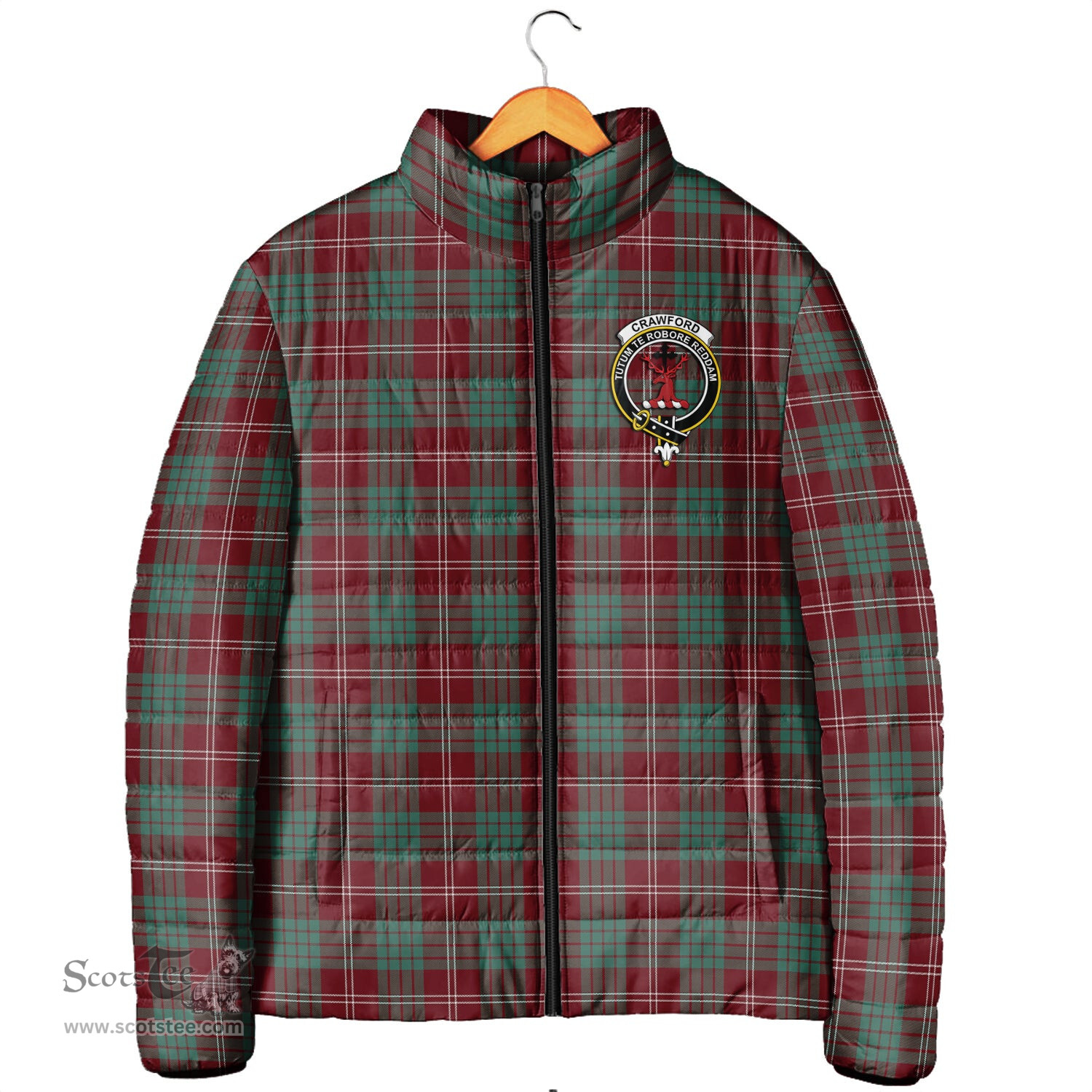 Scottish Crawford Modern Clan Crest Tartan Padded Jacket with Family Crest - Tartan Plaid Jacket ScotsTee Shop - Tartan Plaid - scotstee.com