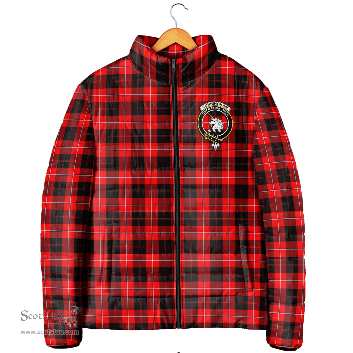 Scottish Cunningham Modern Clan Crest Tartan Padded Jacket with Family Crest - Tartan Plaid Jacket ScotsTee Shop - Tartan Plaid - scotstee.com