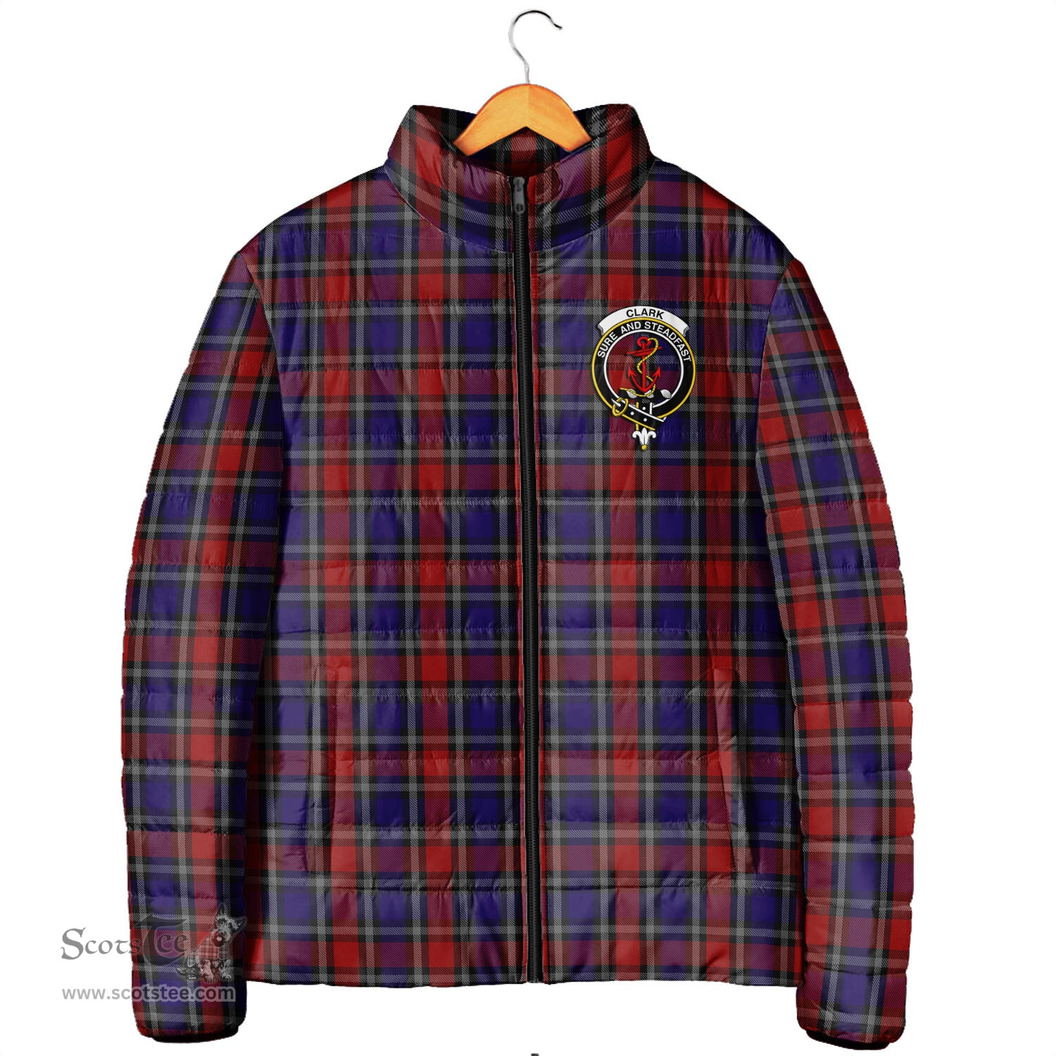 Scottish Clark Red Clan Crest Tartan Padded Jacket with Family Crest - Tartan Plaid Jacket ScotsTee Shop - Tartan Plaid - scotstee.com