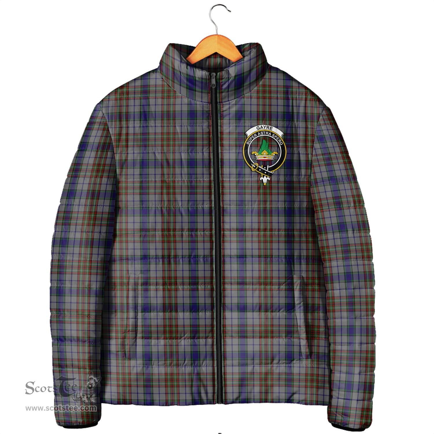 Scottish Gayre Hunting Clan Crest Tartan Padded Jacket with Family Crest - Tartan Plaid Jacket ScotsTee Shop - Tartan Plaid - scotstee.com