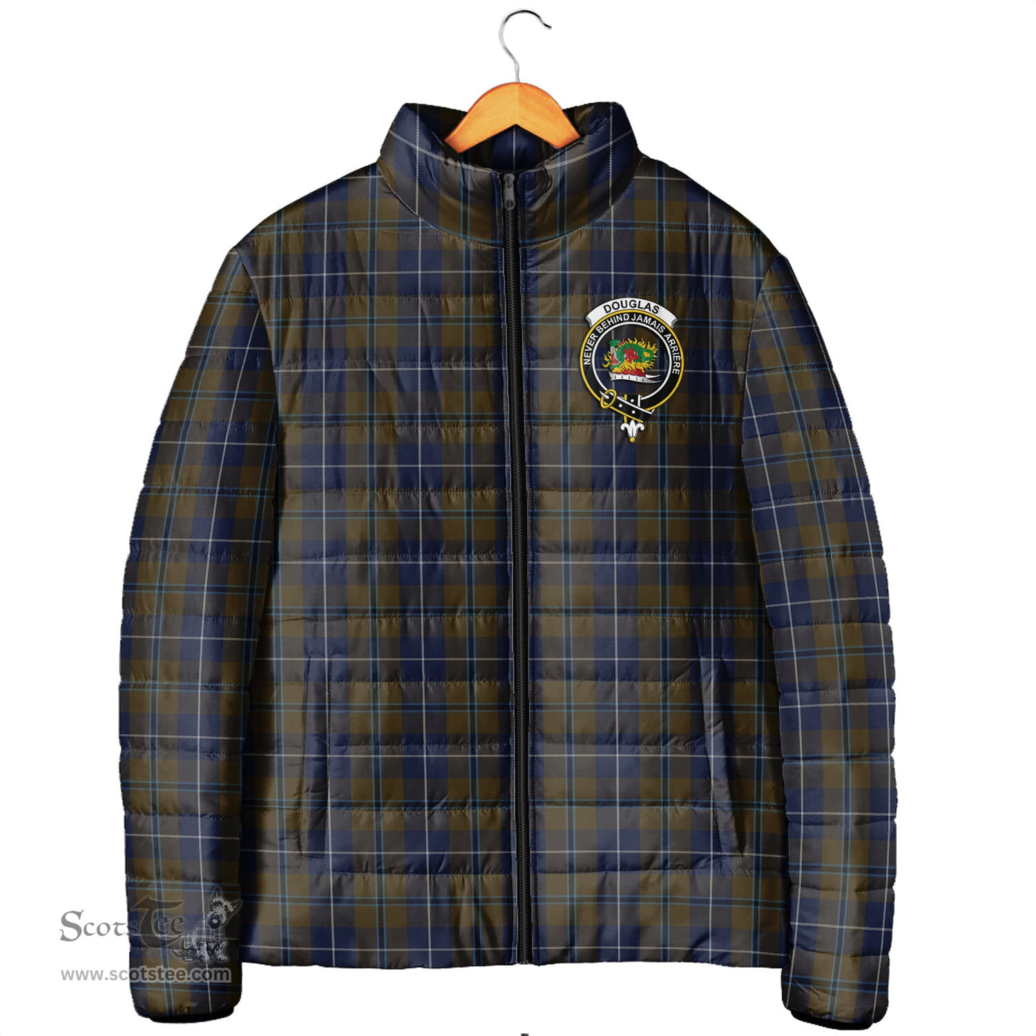 Scottish Douglas Brown Clan Crest Tartan Padded Jacket with Family Crest - Tartan Plaid Jacket ScotsTee Shop - Tartan Plaid - scotstee.com