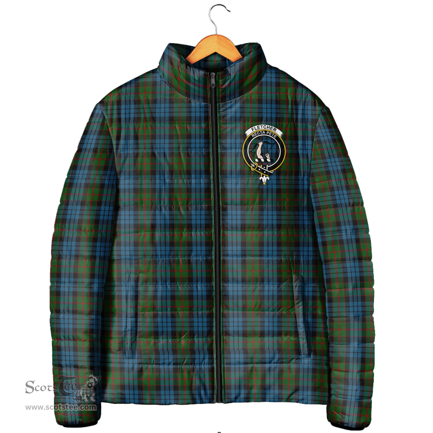 Scottish Fletcher of Dunans Clan Crest Tartan Padded Jacket with Family Crest - Tartan Plaid Jacket ScotsTee Shop - Tartan Plaid - scotstee.com