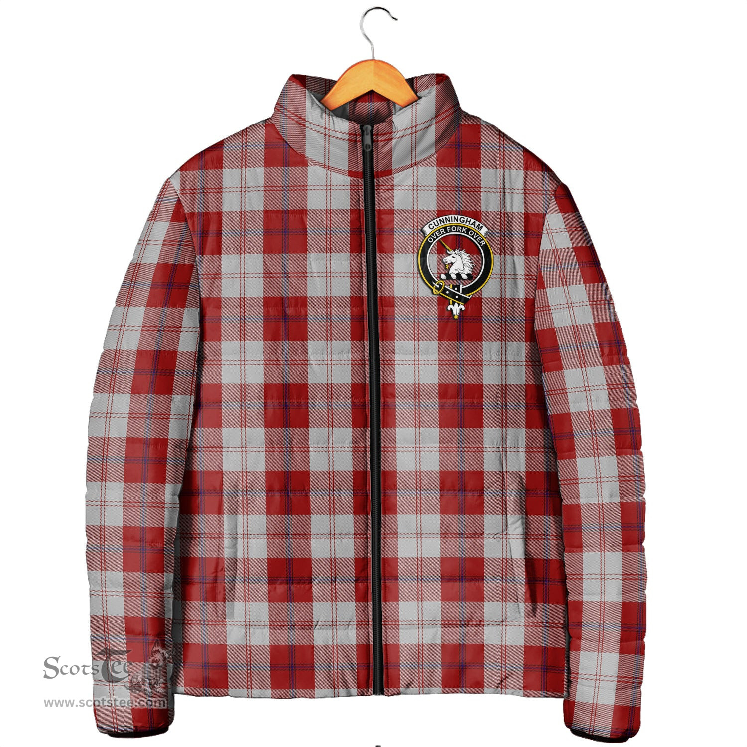 Scottish Cunningham Dress Clan Crest Tartan Padded Jacket with Family Crest - Tartan Plaid Jacket ScotsTee Shop - Tartan Plaid - scotstee.com
