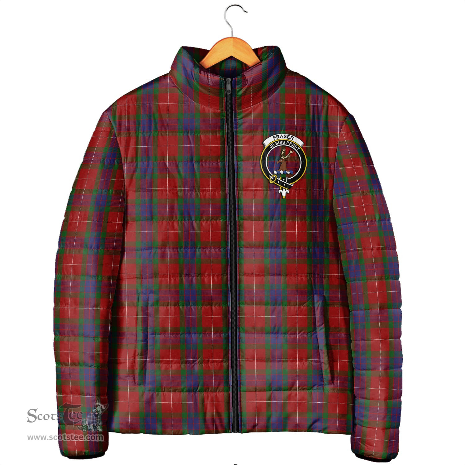 Scottish Fraser Clan Crest Tartan Padded Jacket with Family Crest - Tartan Plaid Jacket ScotsTee Shop - Tartan Plaid - scotstee.com