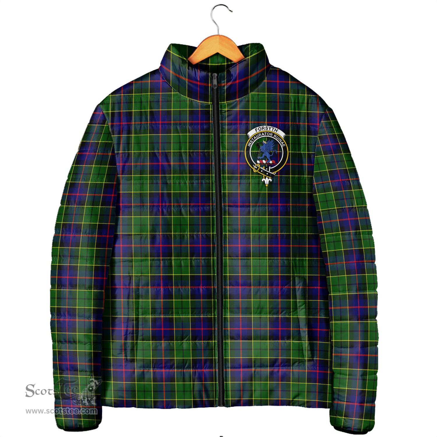 Scottish Forsyth Modern Clan Crest Tartan Padded Jacket with Family Crest - Tartan Plaid Jacket ScotsTee Shop - Tartan Plaid - scotstee.com