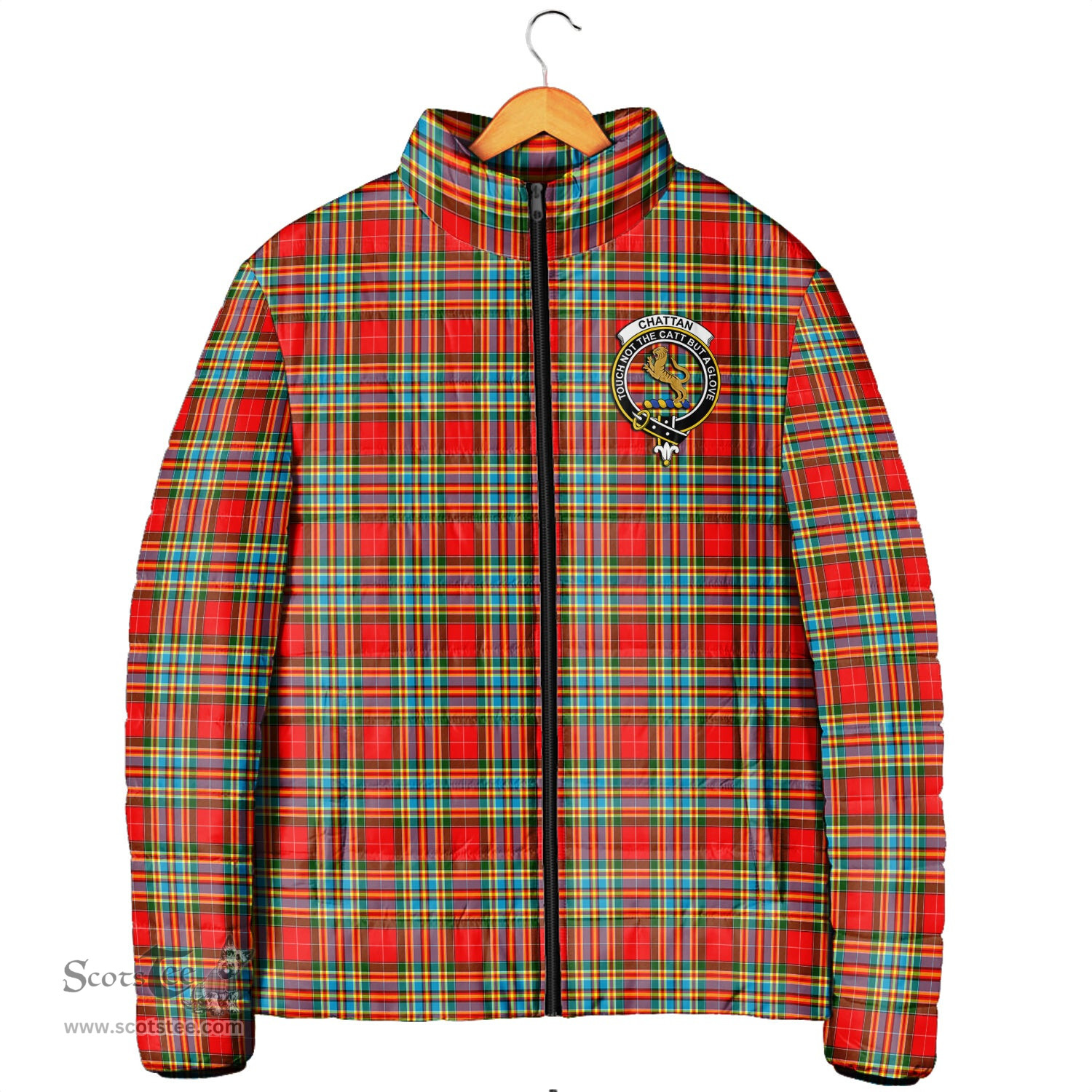 Scottish Chattan Clan Crest Tartan Padded Jacket with Family Crest - Tartan Plaid Jacket ScotsTee Shop - Tartan Plaid - scotstee.com