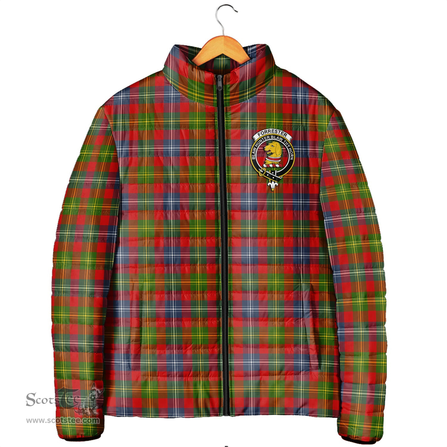 Scottish Forrester Clan Crest Tartan Padded Jacket with Family Crest - Tartan Plaid Jacket ScotsTee Shop - Tartan Plaid - scotstee.com