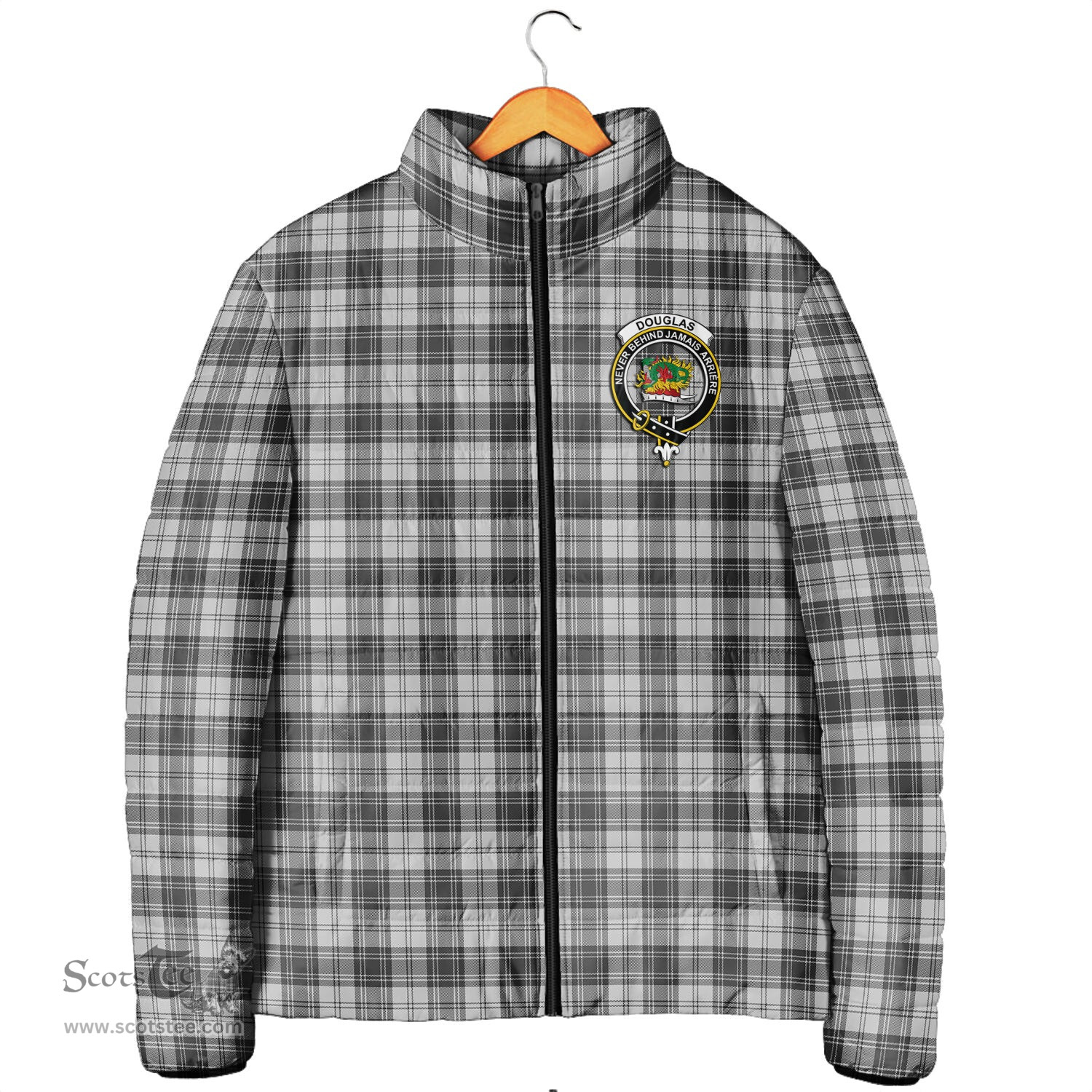 Scottish Douglas Grey Modern Clan Crest Tartan Padded Jacket with Family Crest - Tartan Plaid Jacket ScotsTee Shop - Tartan Plaid - scotstee.com