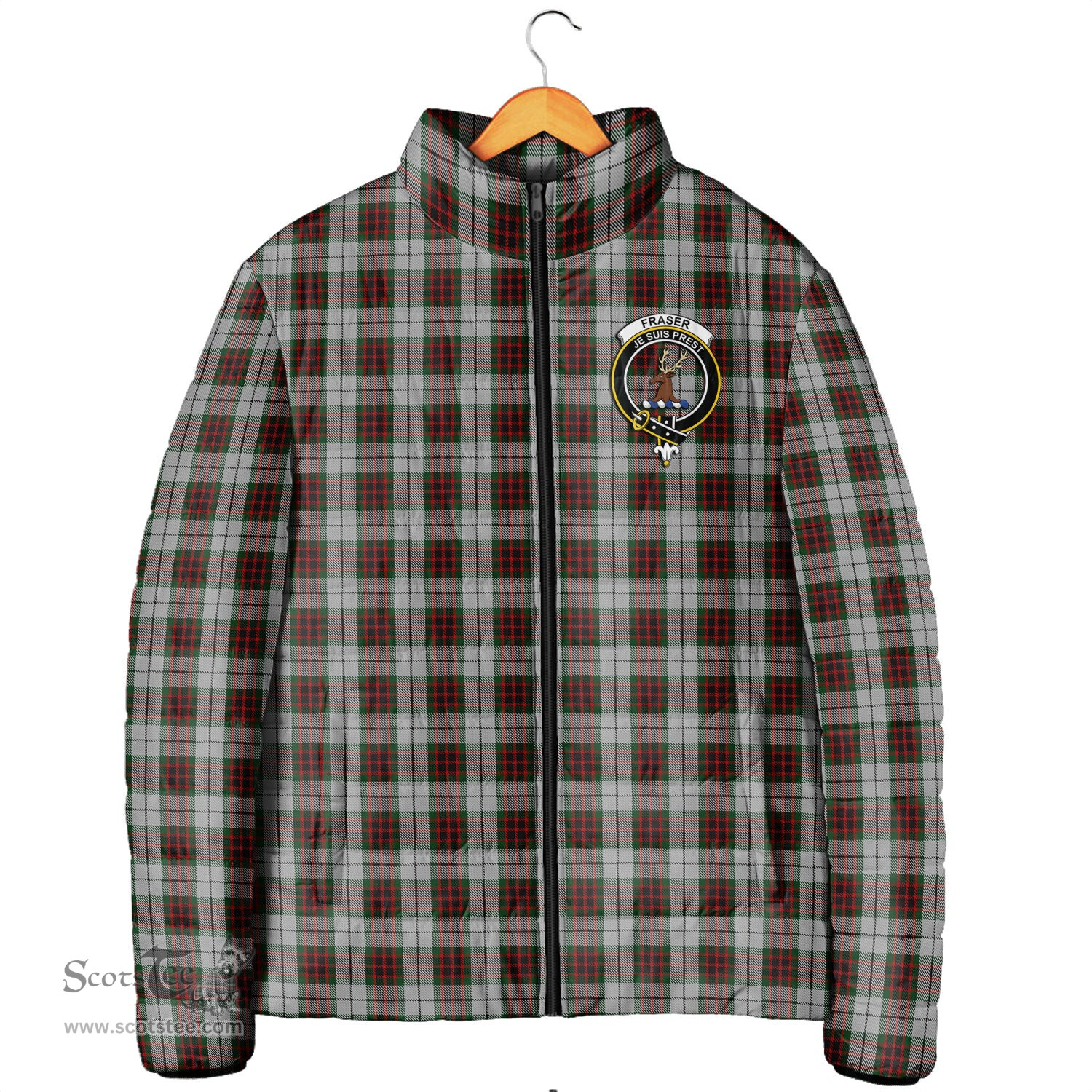 Scottish Fraser Dress Clan Crest Tartan Padded Jacket with Family Crest - Tartan Plaid Jacket ScotsTee Shop - Tartan Plaid - scotstee.com