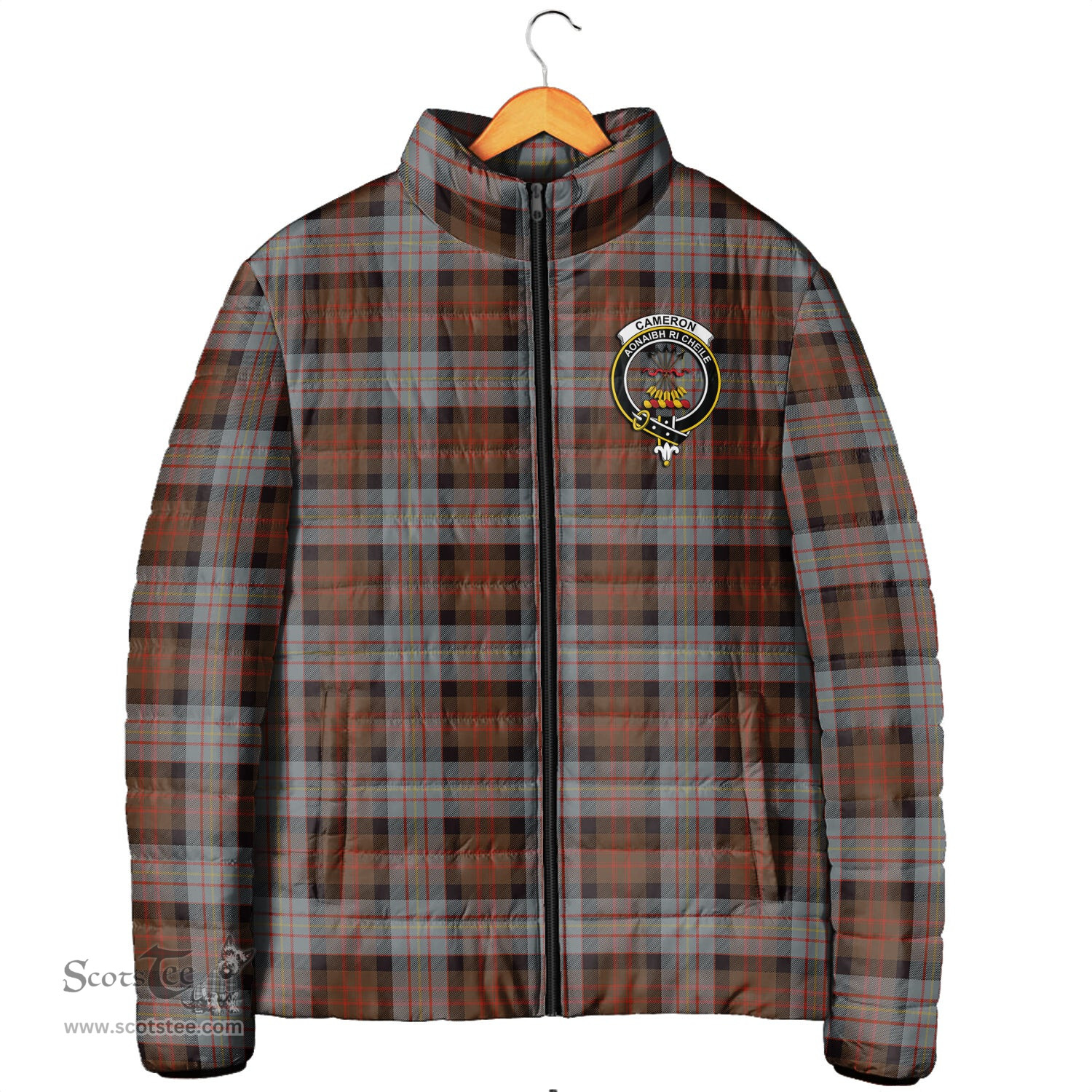 Scottish Cameron of Erracht Weathered Clan Crest Tartan Padded Jacket with Family Crest - Tartan Plaid Jacket ScotsTee Shop - Tartan Plaid - scotstee.com