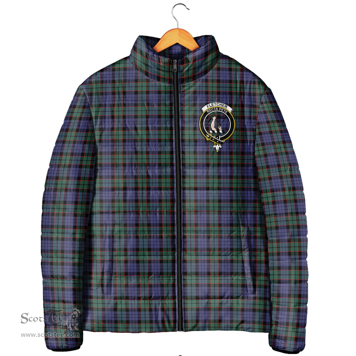 Scottish Fletcher Modern Clan Crest Tartan Padded Jacket with Family Crest - Tartan Plaid Jacket ScotsTee Shop - Tartan Plaid - scotstee.com