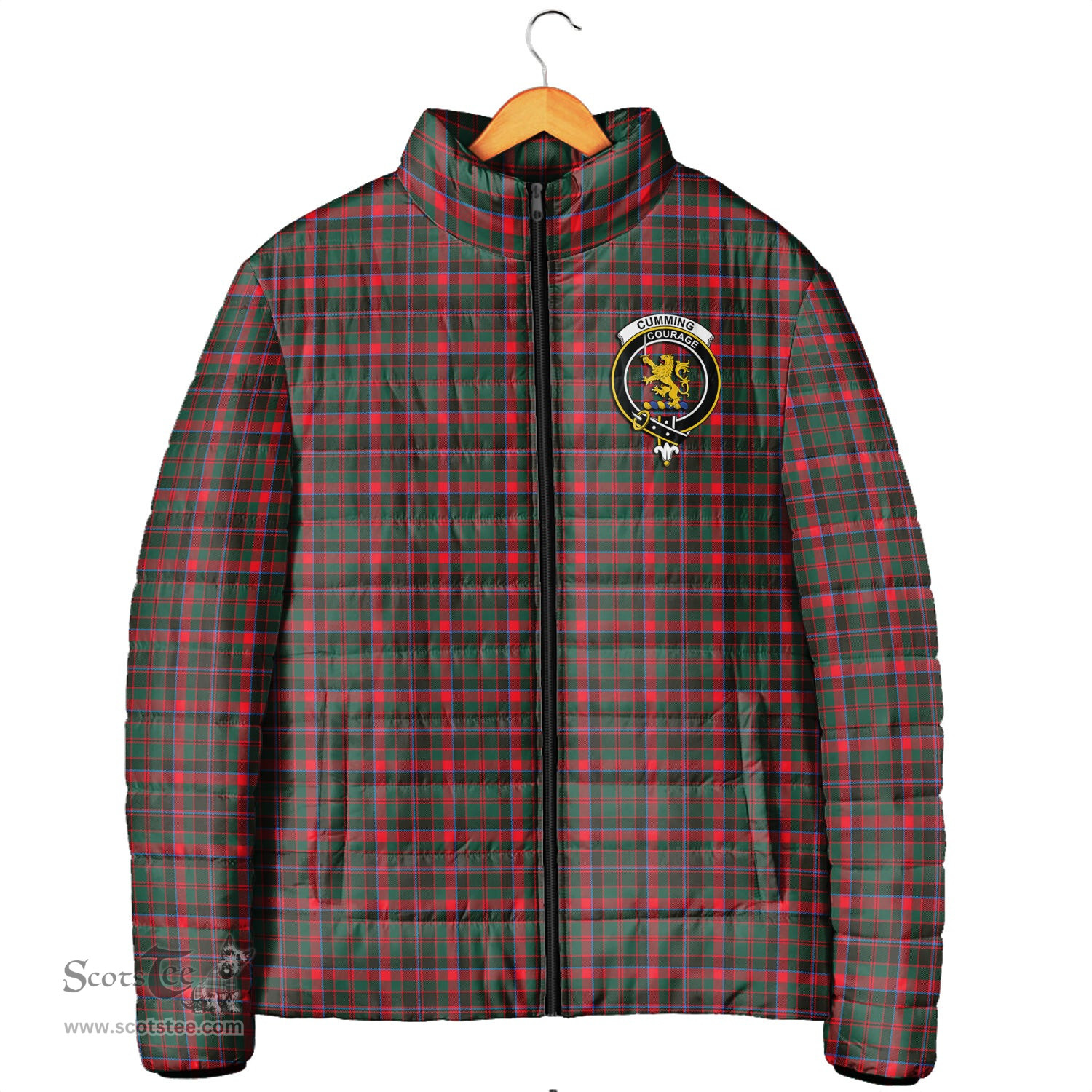Scottish Cumming Hunting Modern Clan Crest Tartan Padded Jacket with Family Crest - Tartan Plaid Jacket ScotsTee Shop - Tartan Plaid - scotstee.com