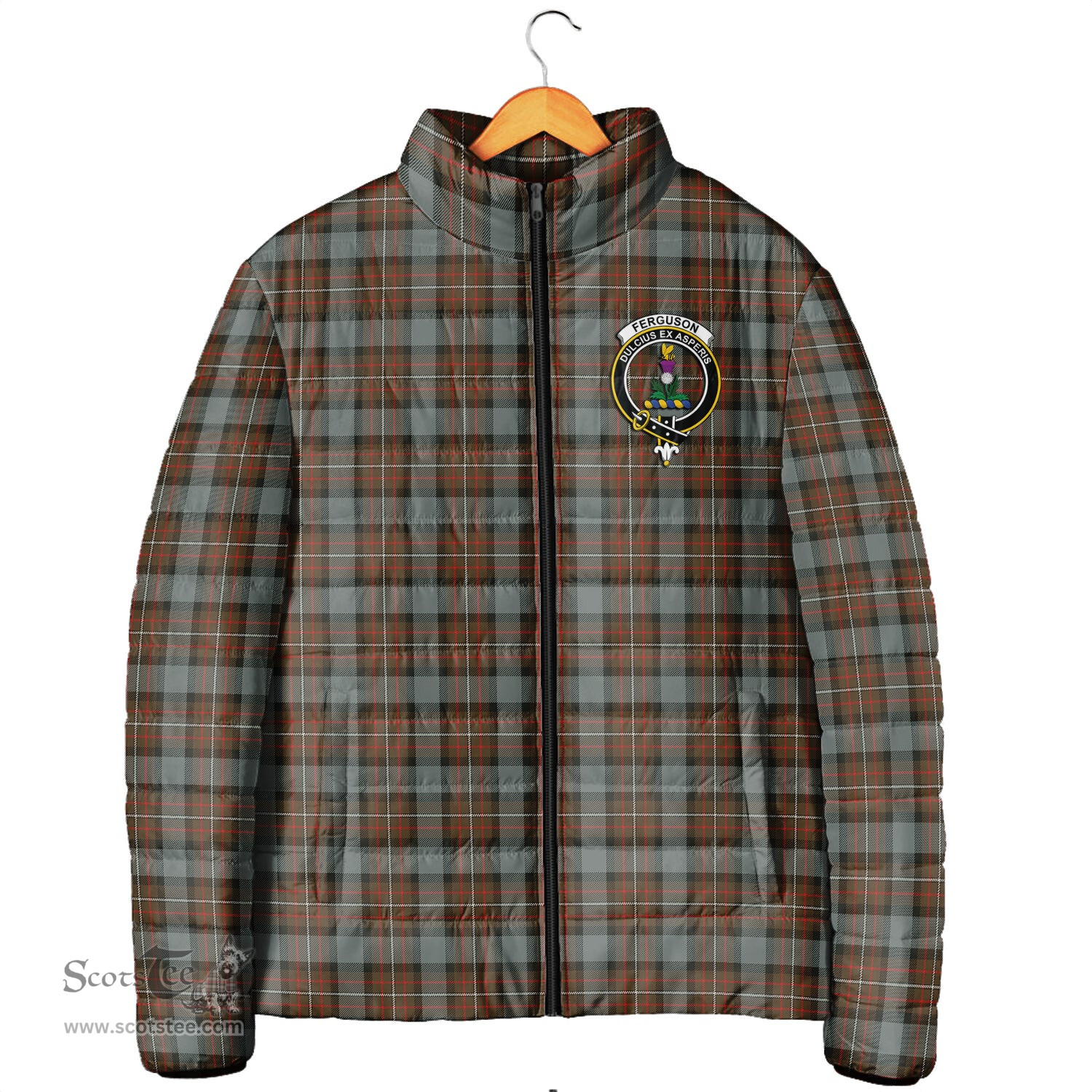 Scottish Ferguson Weathered Clan Crest Tartan Padded Jacket with Family Crest - Tartan Plaid Jacket ScotsTee Shop - Tartan Plaid - scotstee.com
