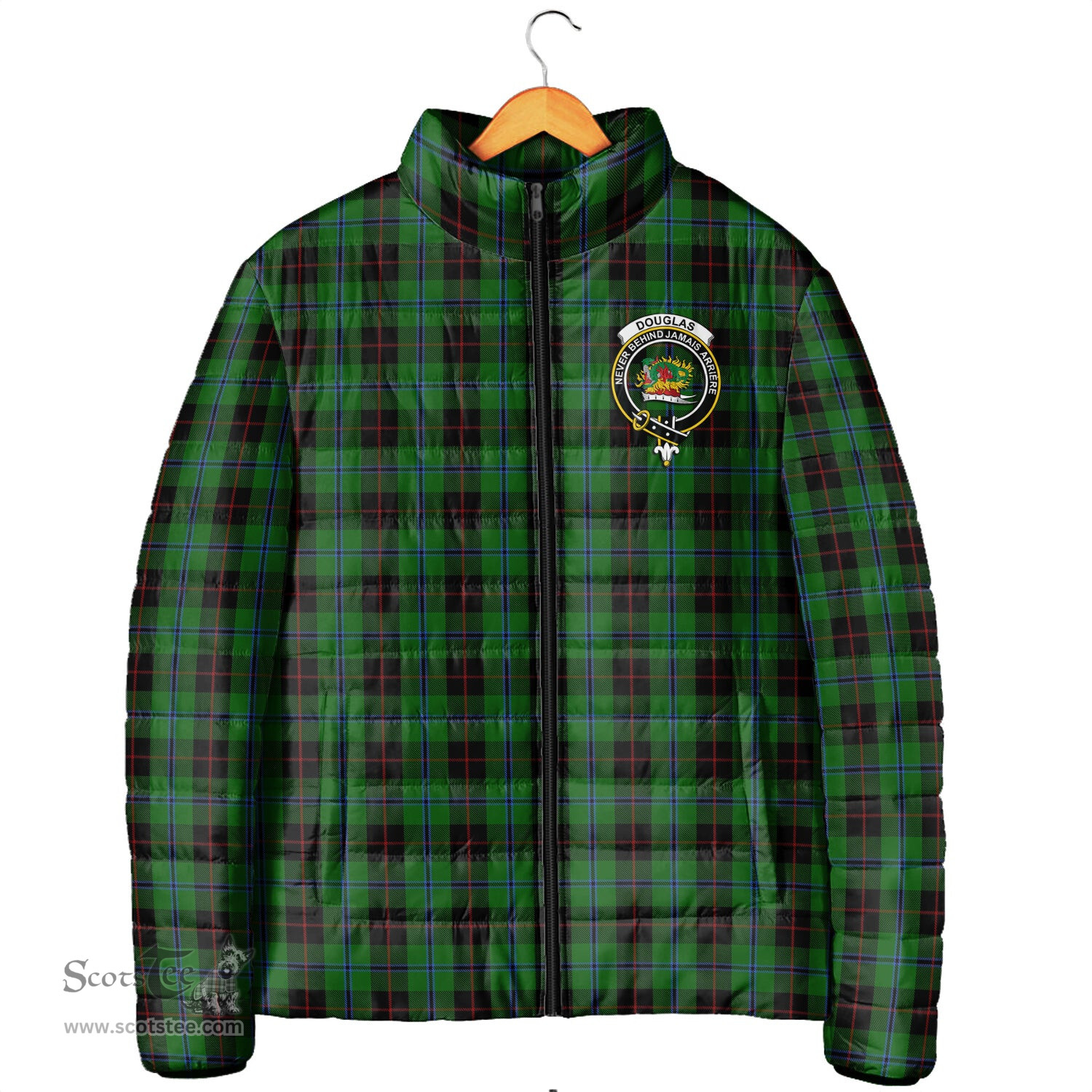 Scottish Douglas Black Clan Crest Tartan Padded Jacket with Family Crest - Tartan Plaid Jacket ScotsTee Shop - Tartan Plaid - scotstee.com
