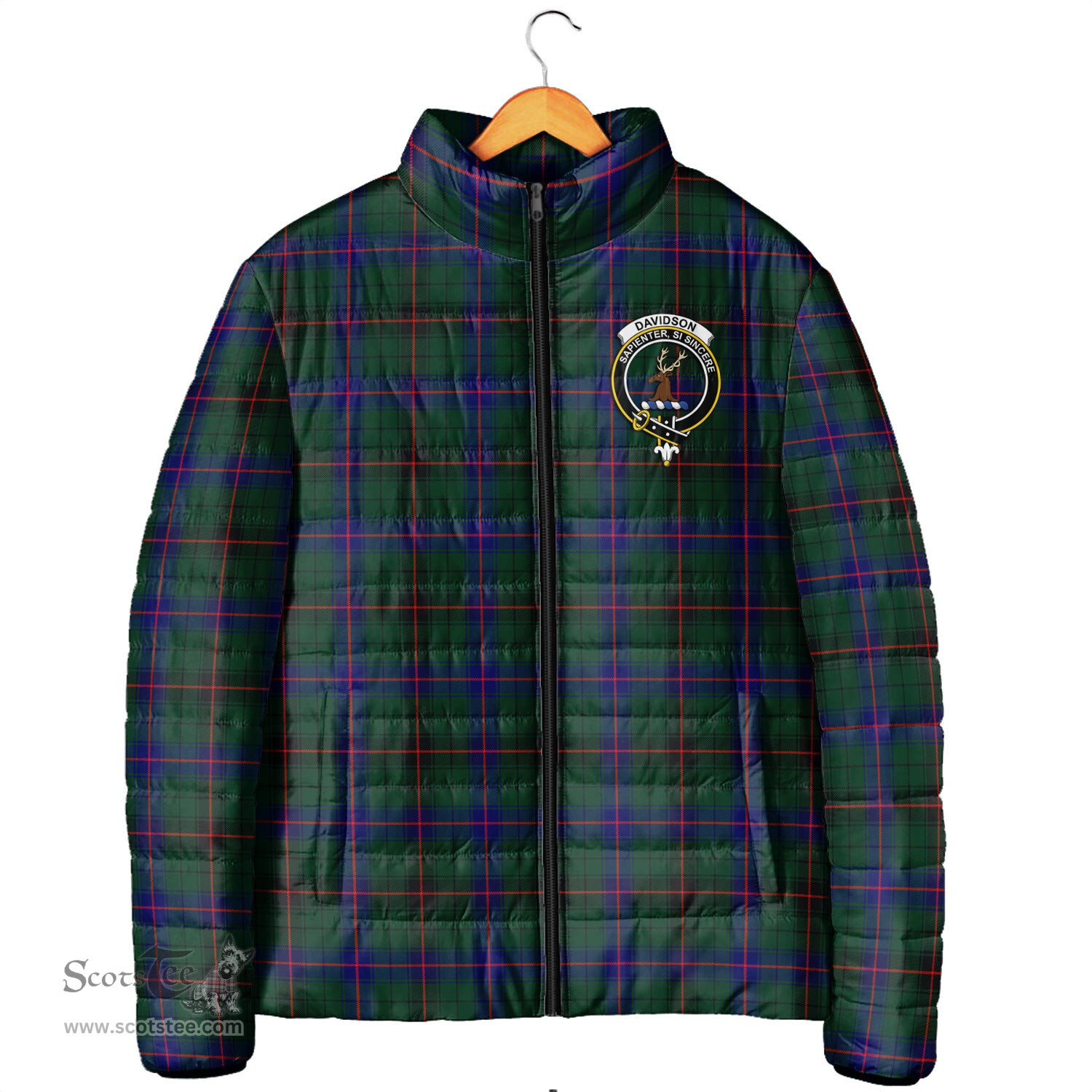 Scottish Davidson Modern Clan Crest Tartan Padded Jacket with Family Crest - Tartan Plaid Jacket ScotsTee Shop - Tartan Plaid - scotstee.com