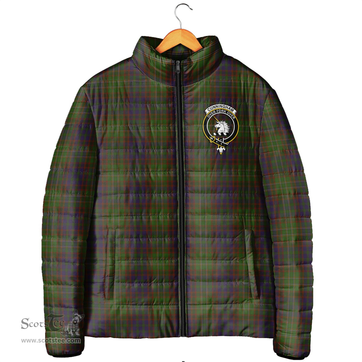 Scottish Cunningham Hunting Modern Clan Crest Tartan Padded Jacket with Family Crest - Tartan Plaid Jacket ScotsTee Shop - Tartan Plaid - scotstee.com