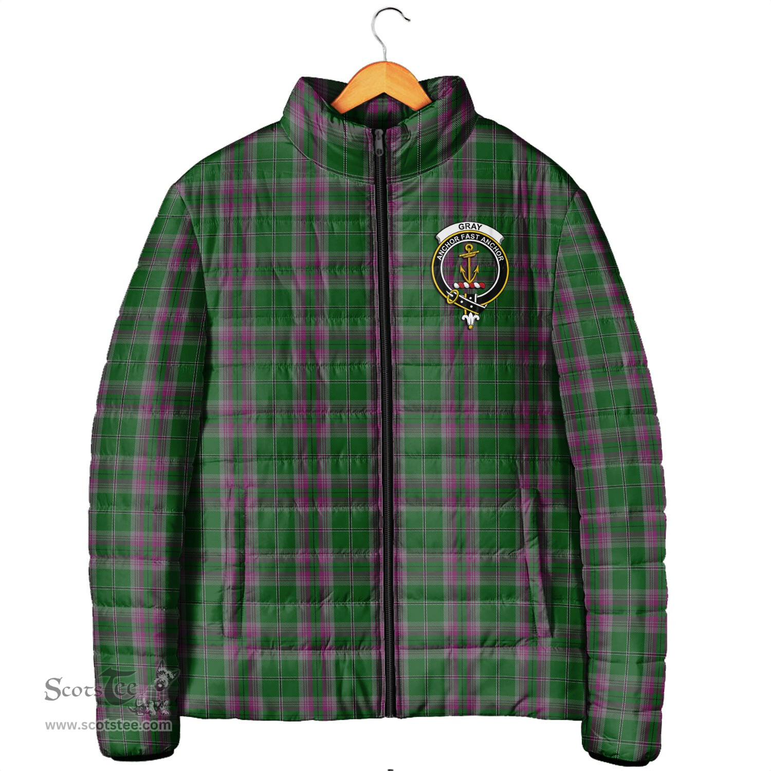 Scottish Gray Hunting Clan Crest Tartan Padded Jacket with Family Crest - Tartan Plaid Jacket ScotsTee Shop - Tartan Plaid - scotstee.com