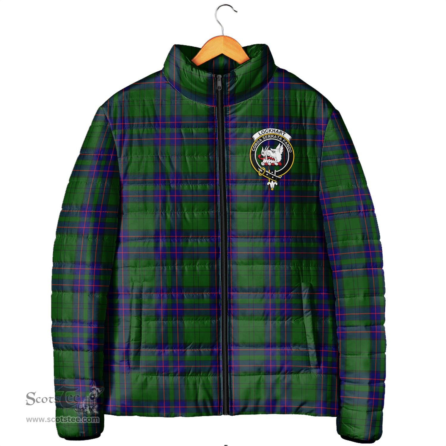 Scottish Lockhart Modern Clan Crest Tartan Padded Jacket with Family Crest - Tartan Plaid Jacket ScotsTee Shop - Tartan Plaid - scotstee.com