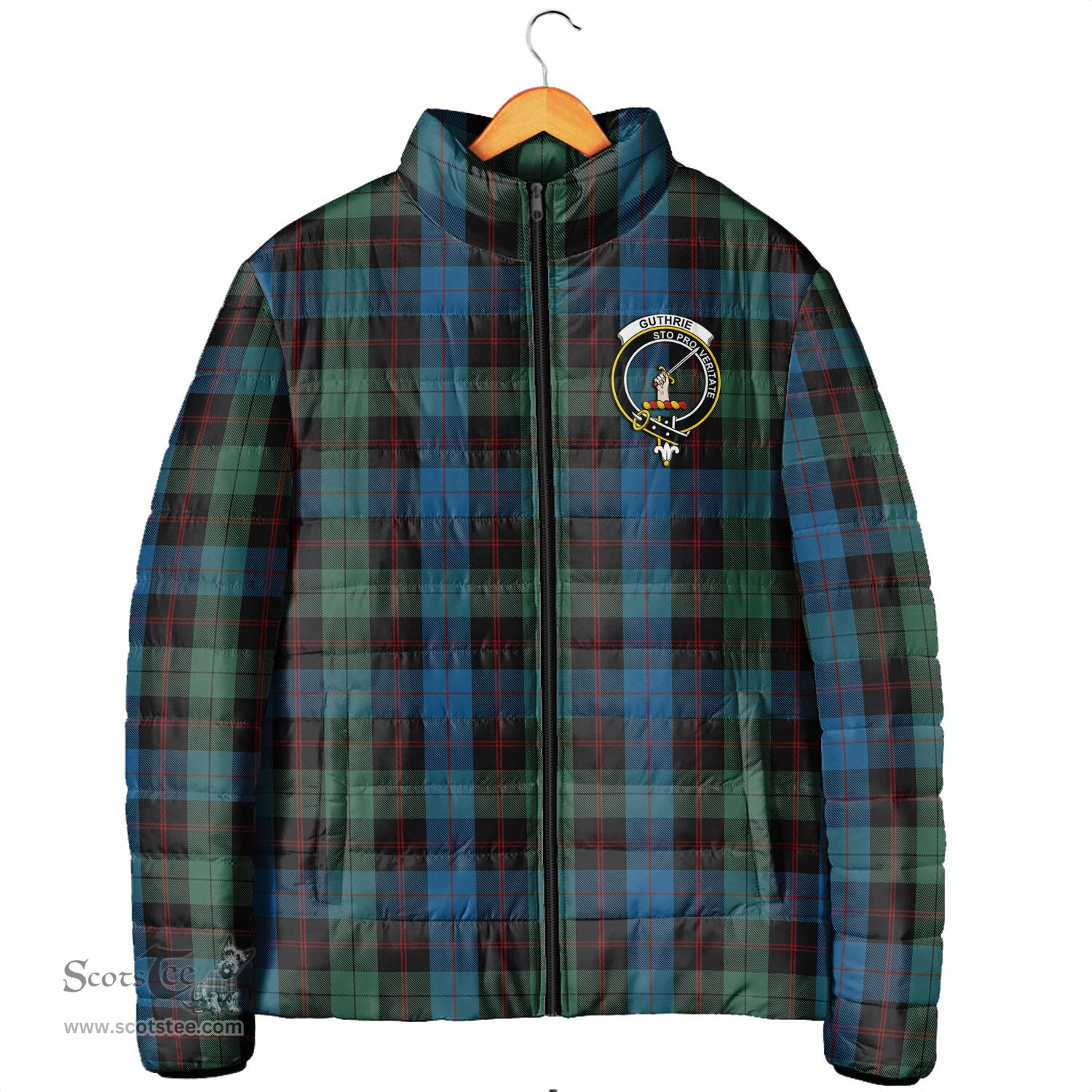 Scottish Guthrie Clan Crest Tartan Padded Jacket with Family Crest - Tartan Plaid Jacket ScotsTee Shop - Tartan Plaid - scotstee.com