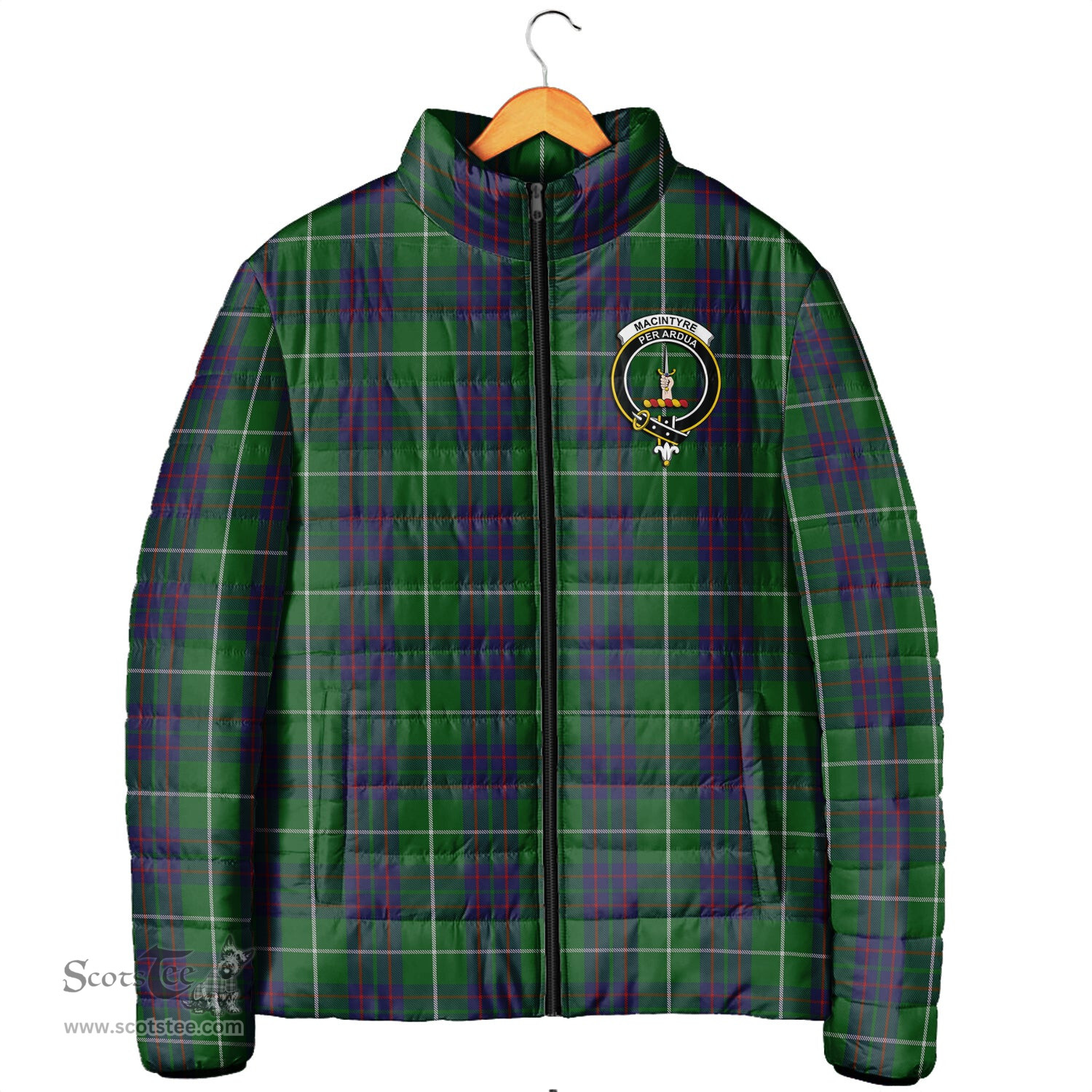 Scottish MacIntyre Hunting Clan Crest Tartan Padded Jacket with Family Crest - Tartan Plaid Jacket ScotsTee Shop - Tartan Plaid - scotstee.com
